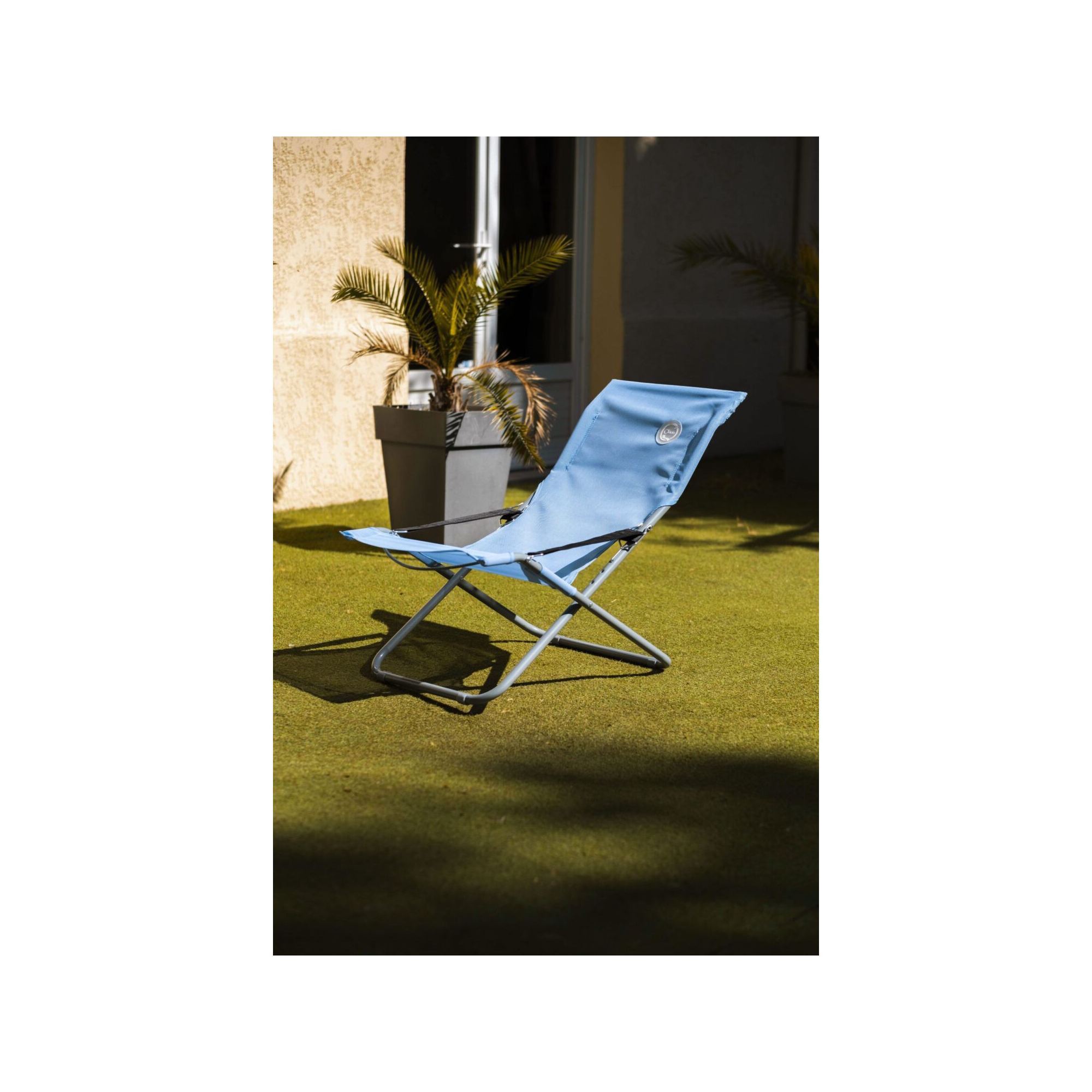 Fauteuil relax de jardin 3 positions pliable - O'Sun - Bleu - Dimensions : 94 x 62 x 102 cm