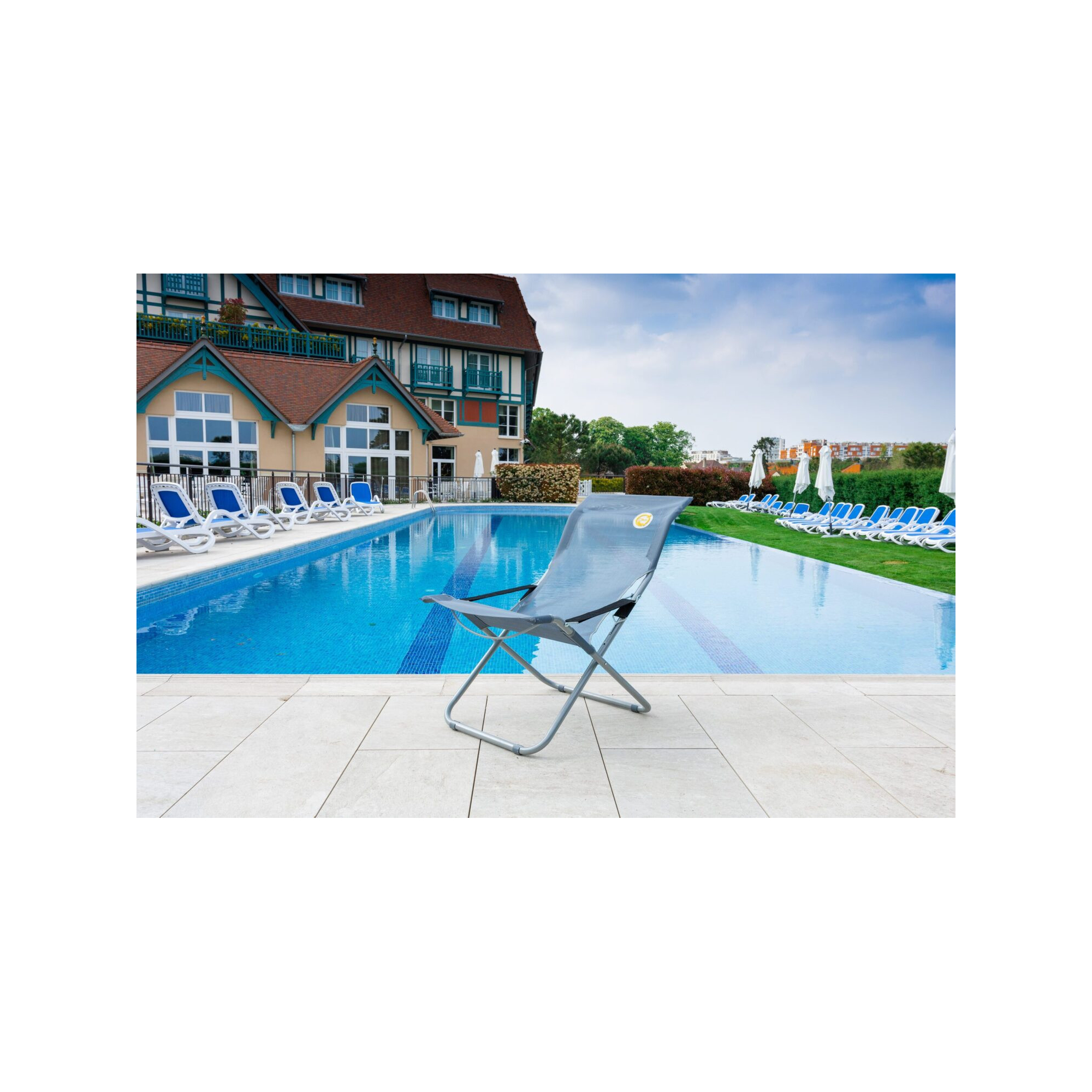 Fauteuil relax de jardin 3 positions pliable - O'Sun - Gris - Dimensions : 94 x 62 x 102 cm