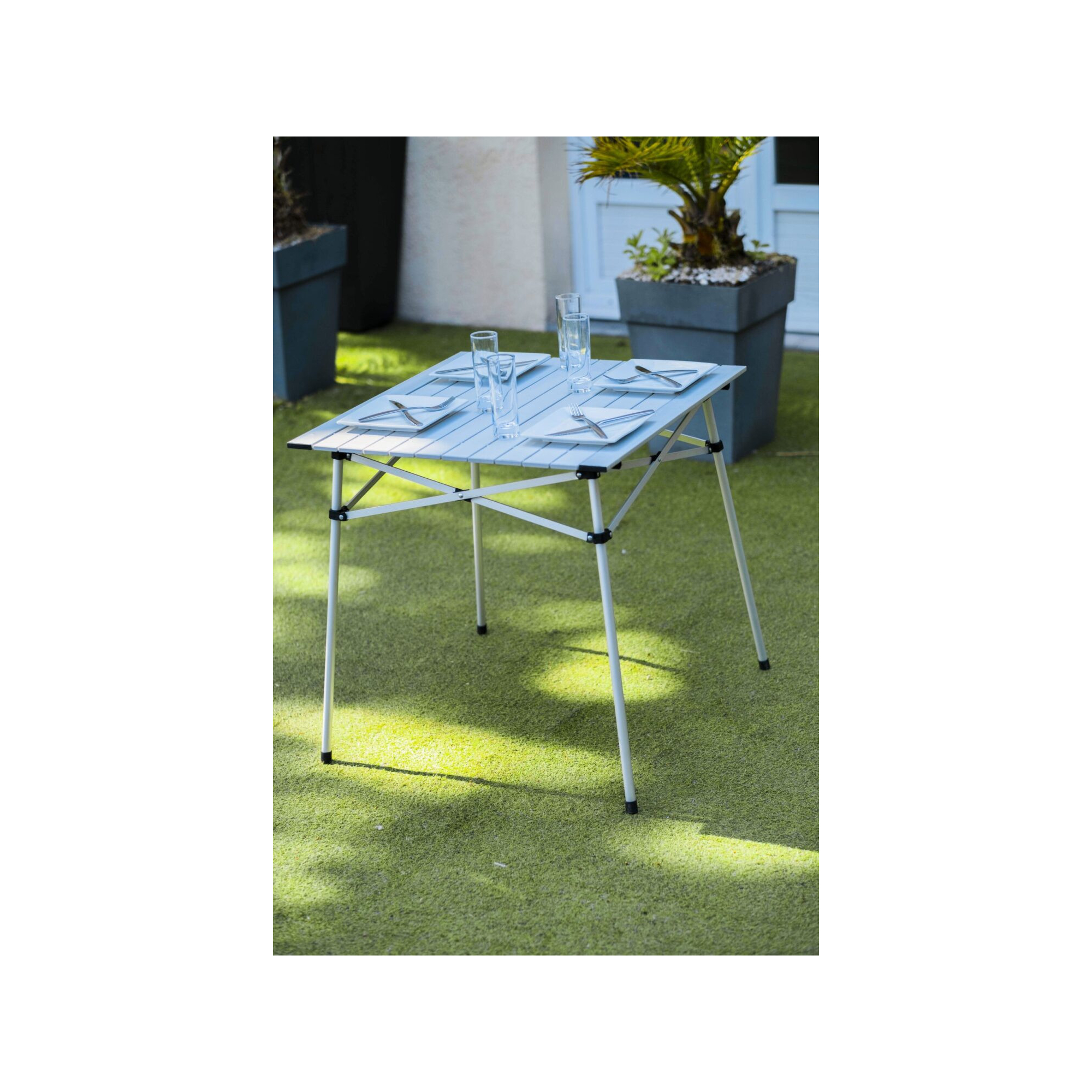 Table à lattes de camping - O'Camp - Housse de transport inclus - Dimensions : 70 x 70  x 70 cm