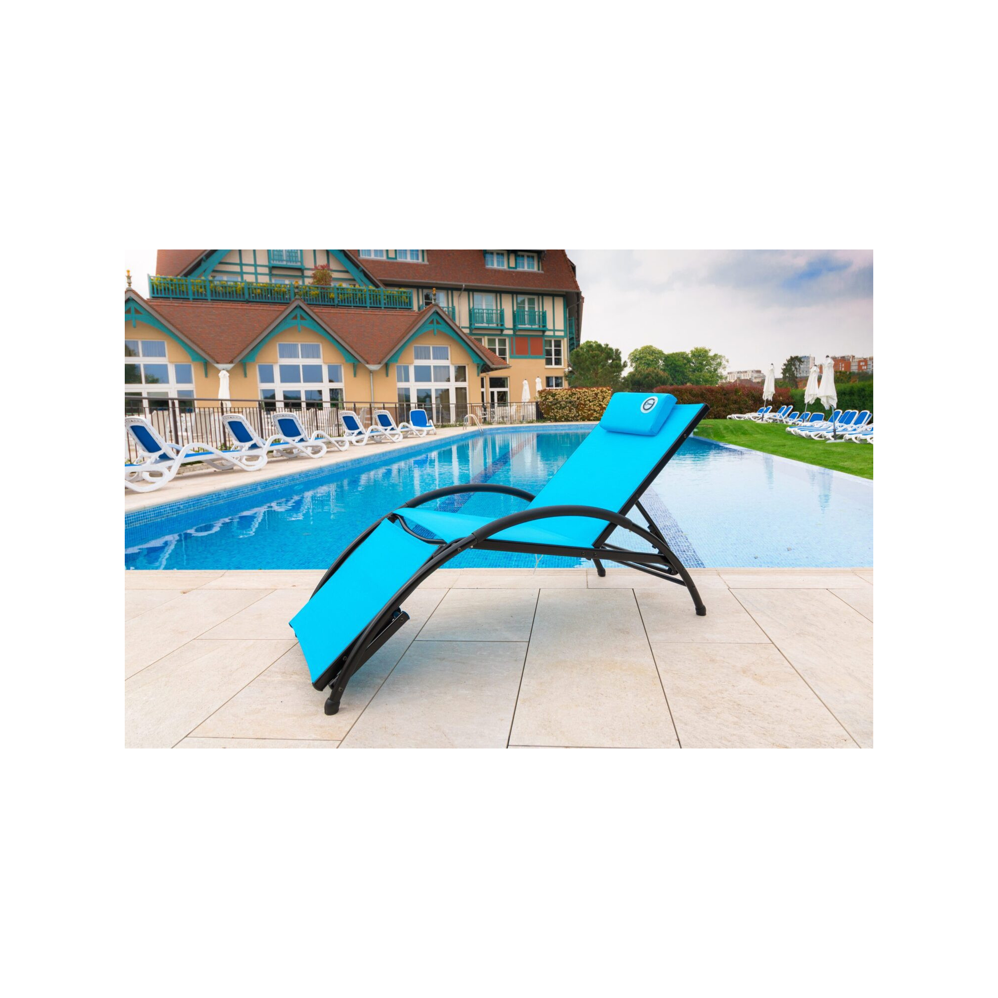 Bain de soleil pliable - O'Colors - Bleu - Repose tête inclus