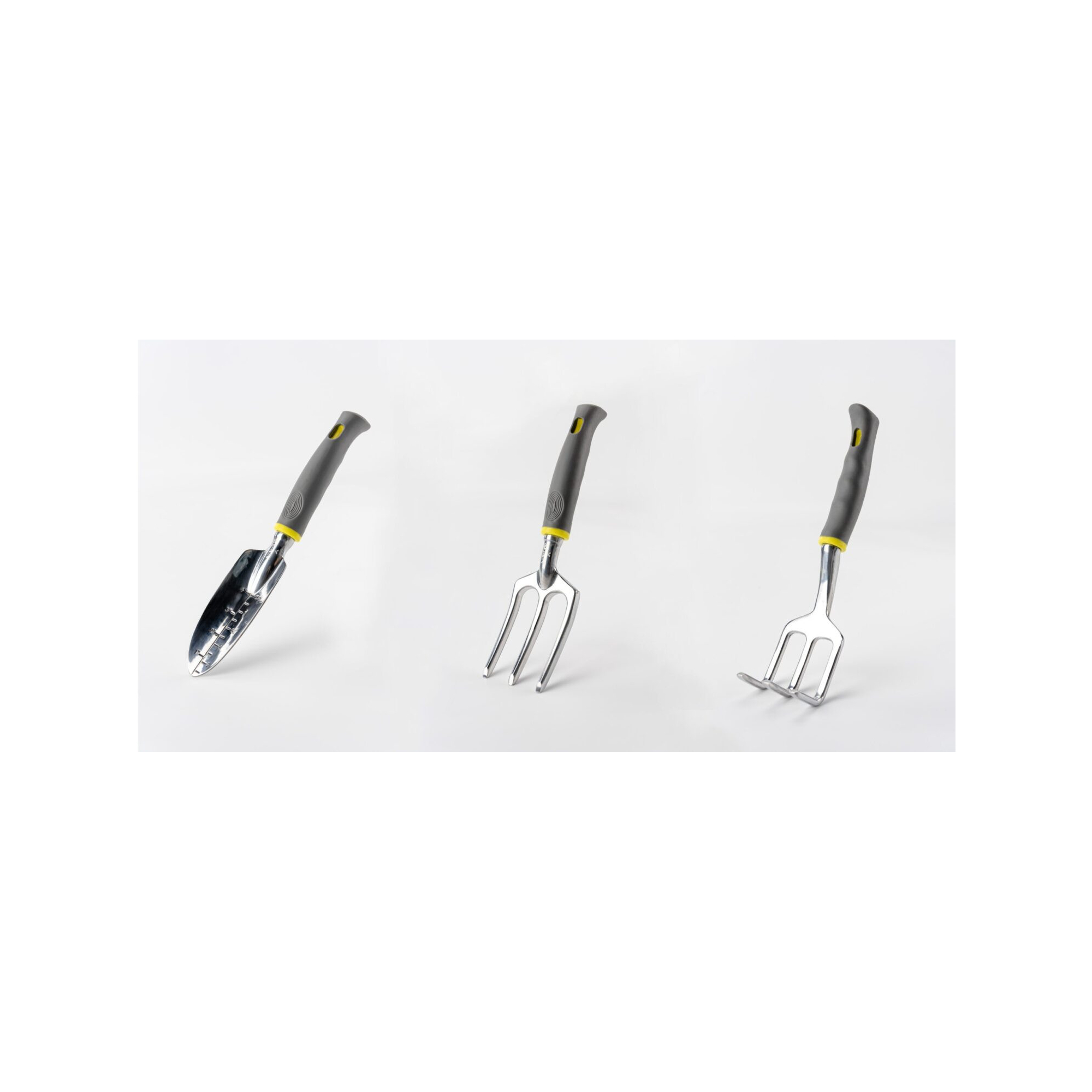 Lot de 3 outils de jardin - Suan - Fourche, râteau à fleurs et transplantoir - En aluminium