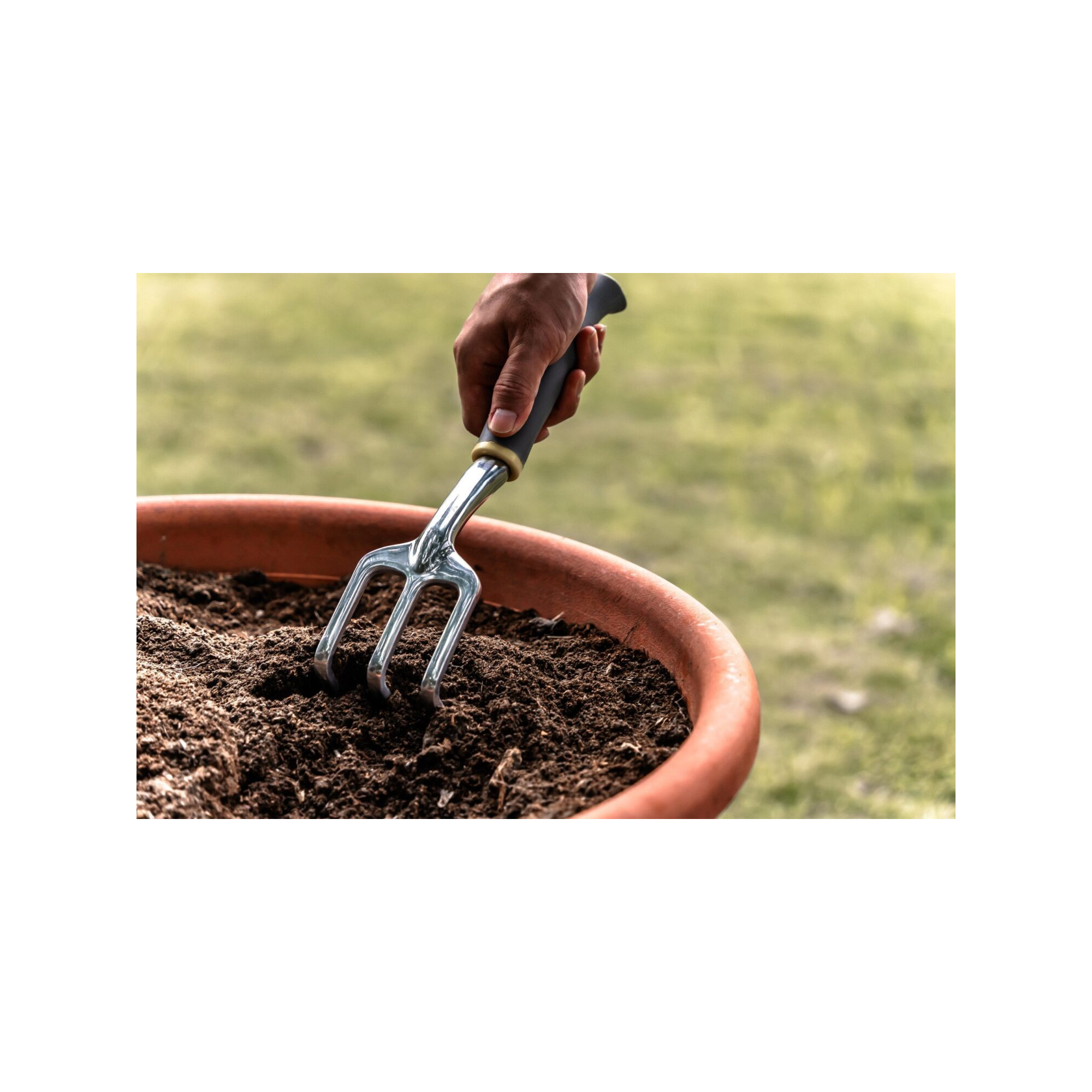 Lot de 3 outils de jardin - Suan - Fourche, râteau à fleurs et transplantoir - En aluminium