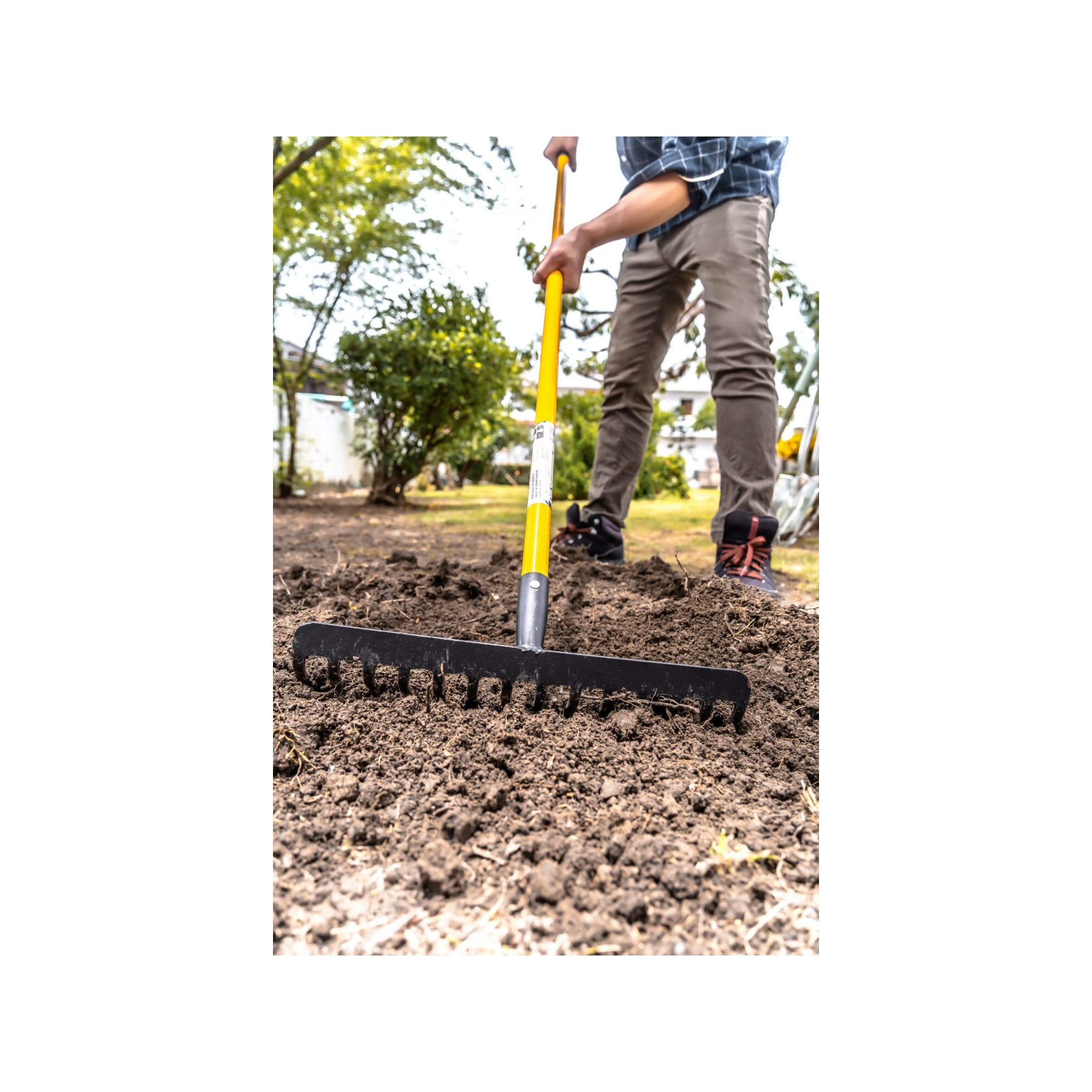 Râteau pour jardin - Suan - 14 dents - Manche en fibre de verre - Dimensions : 150 x 40 x 8,6 cm