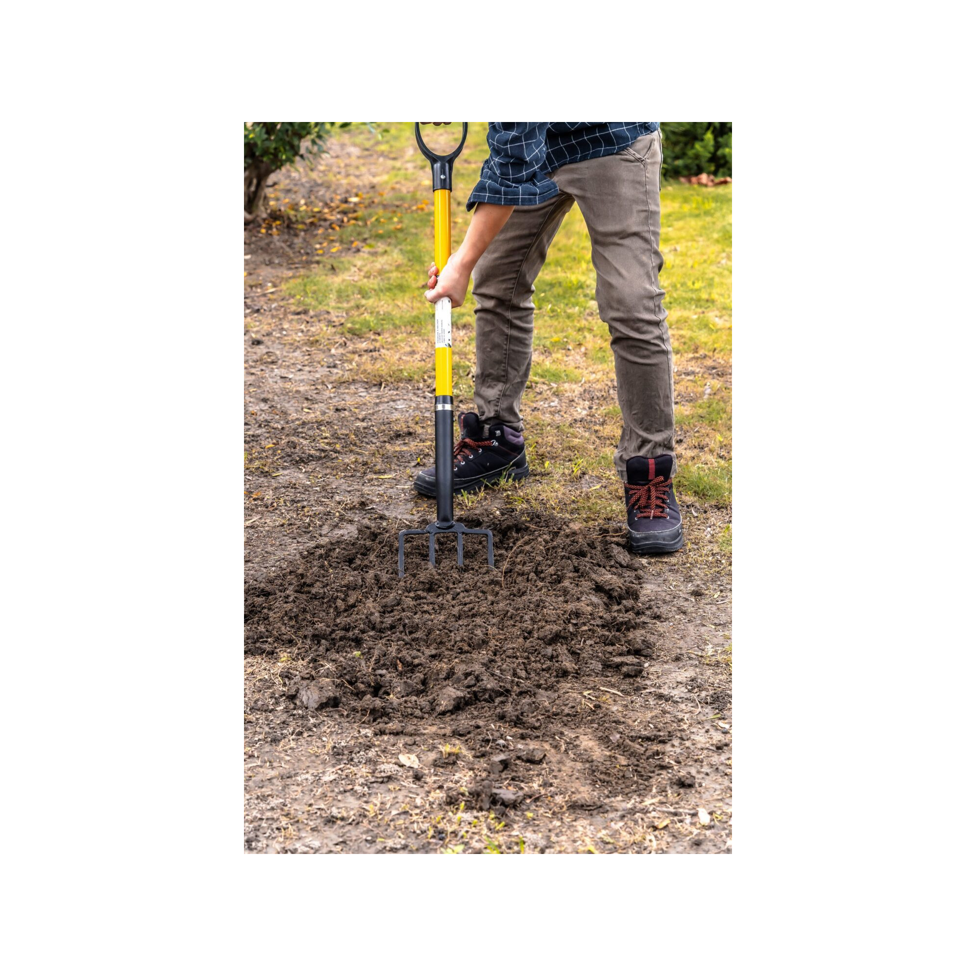 Fourche à bêcher pour jardin - Suan - 4 dents - Manche en fibre de verre - Poignée confort