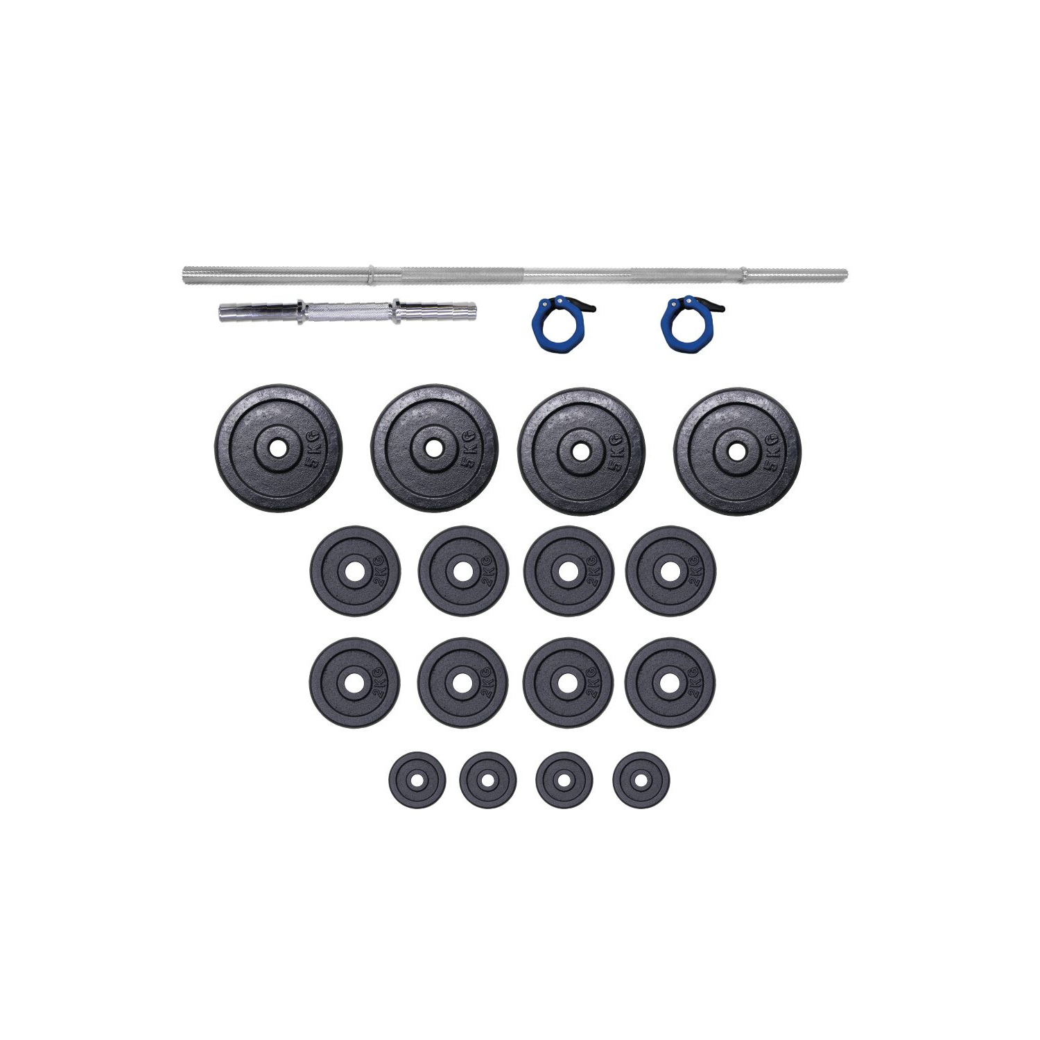 Set barres + haltères 93 KG - FITLIFE - En acier - Tout Inclus ( barres, disques, stoppers )