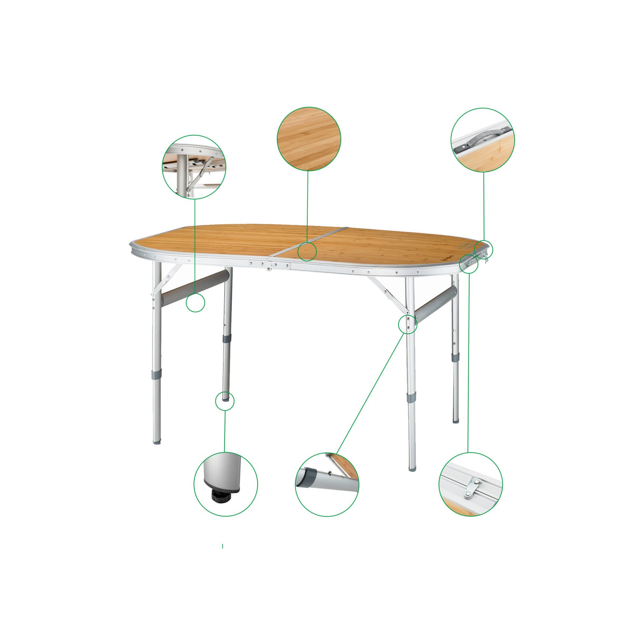 Table de camping pliable avec poignée de transport - Kingcamp - Forme arrondie