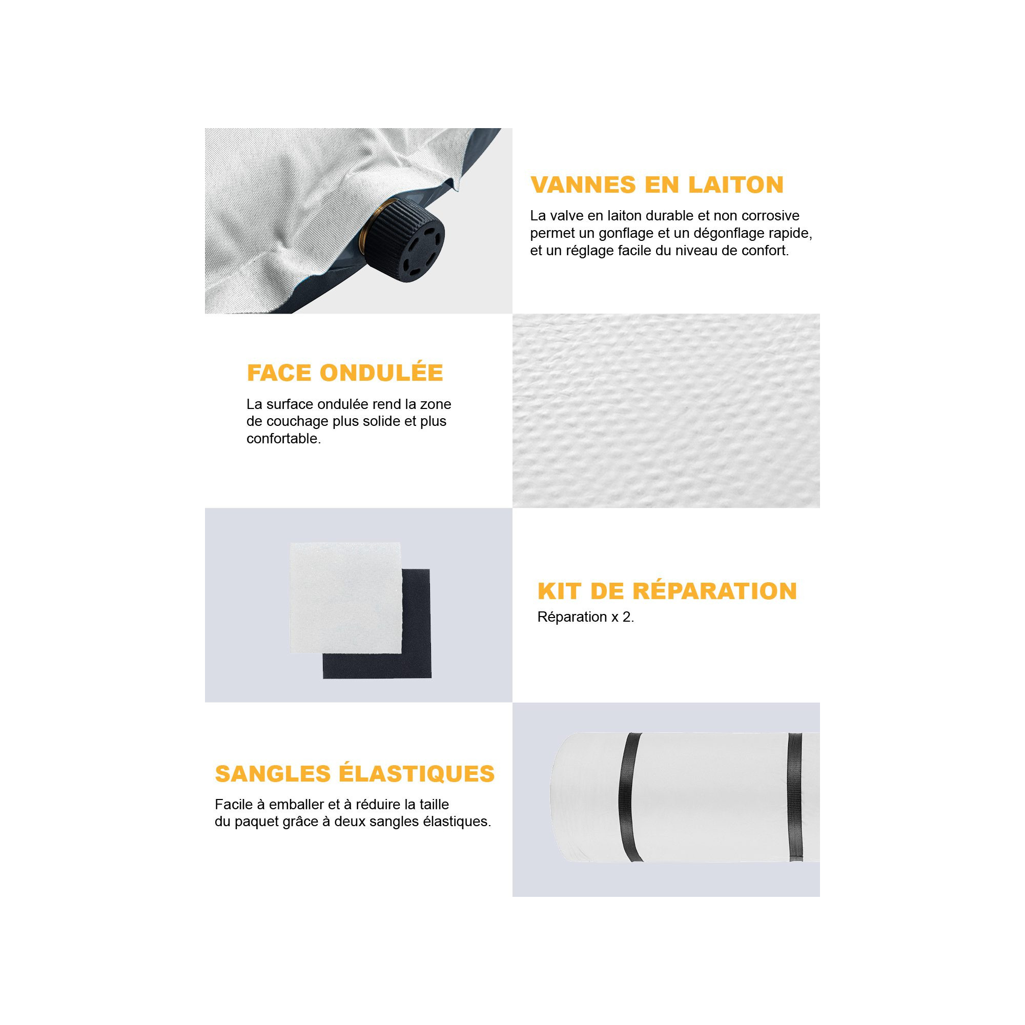 Matelas gonflable double - Kingcamp - Gris - Sac de transport inclus - 198 x 130 cm