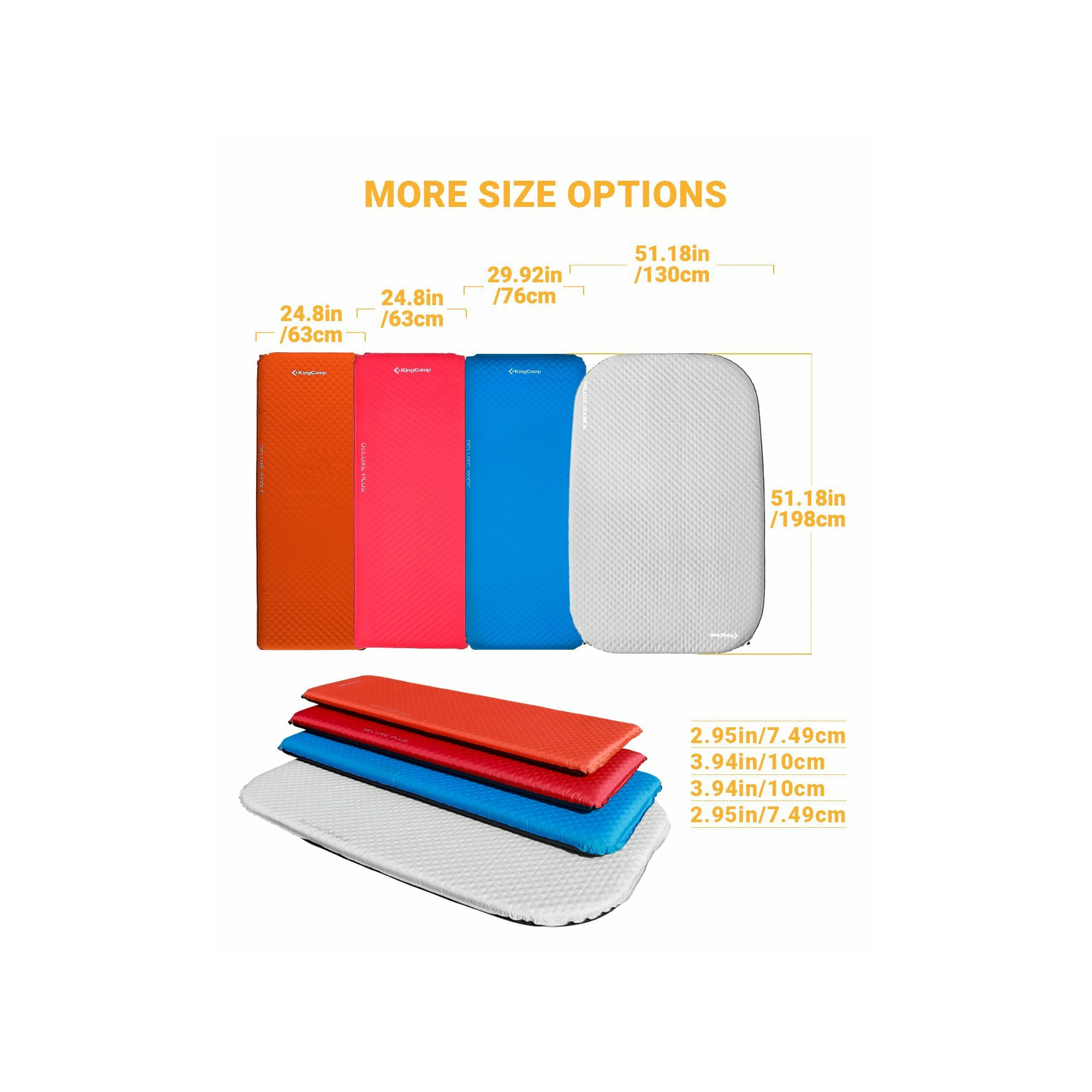 Matelas gonflable double - Kingcamp - Gris - Sac de transport inclus - 198 x 130 cm