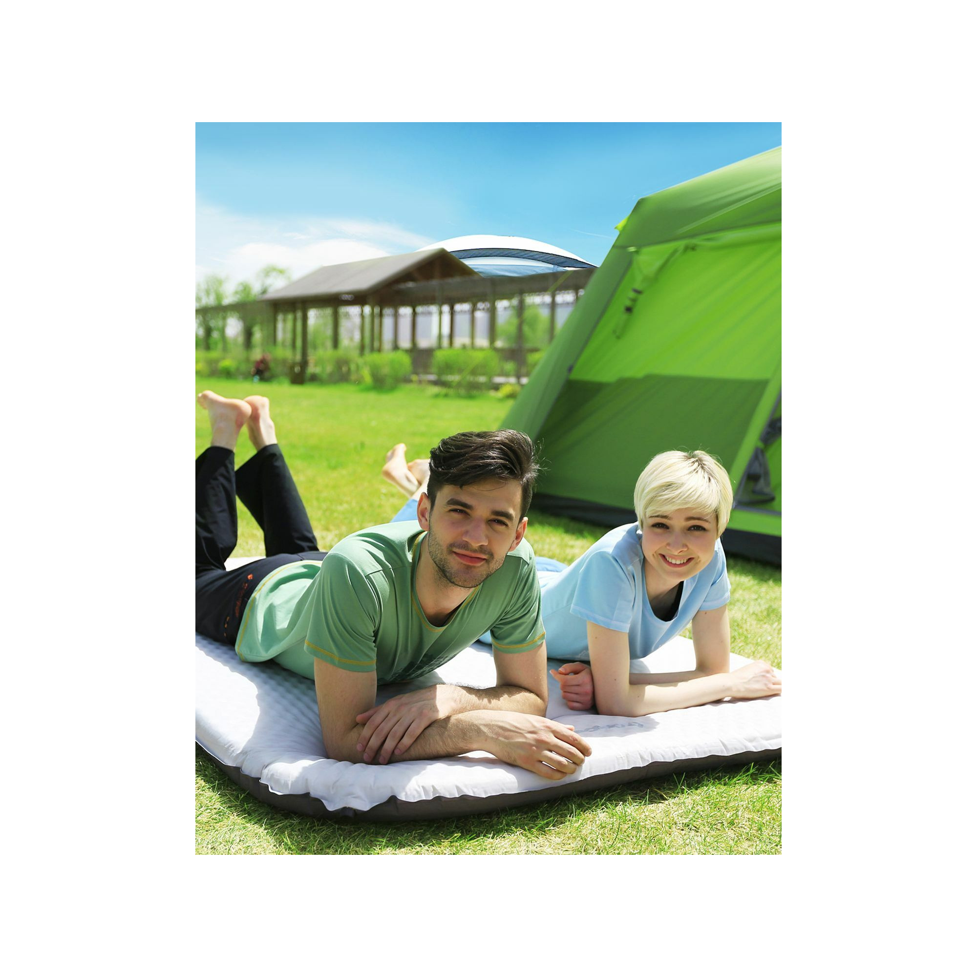 Matelas gonflable double - Kingcamp - Gris - Sac de transport inclus - 198 x 130 cm