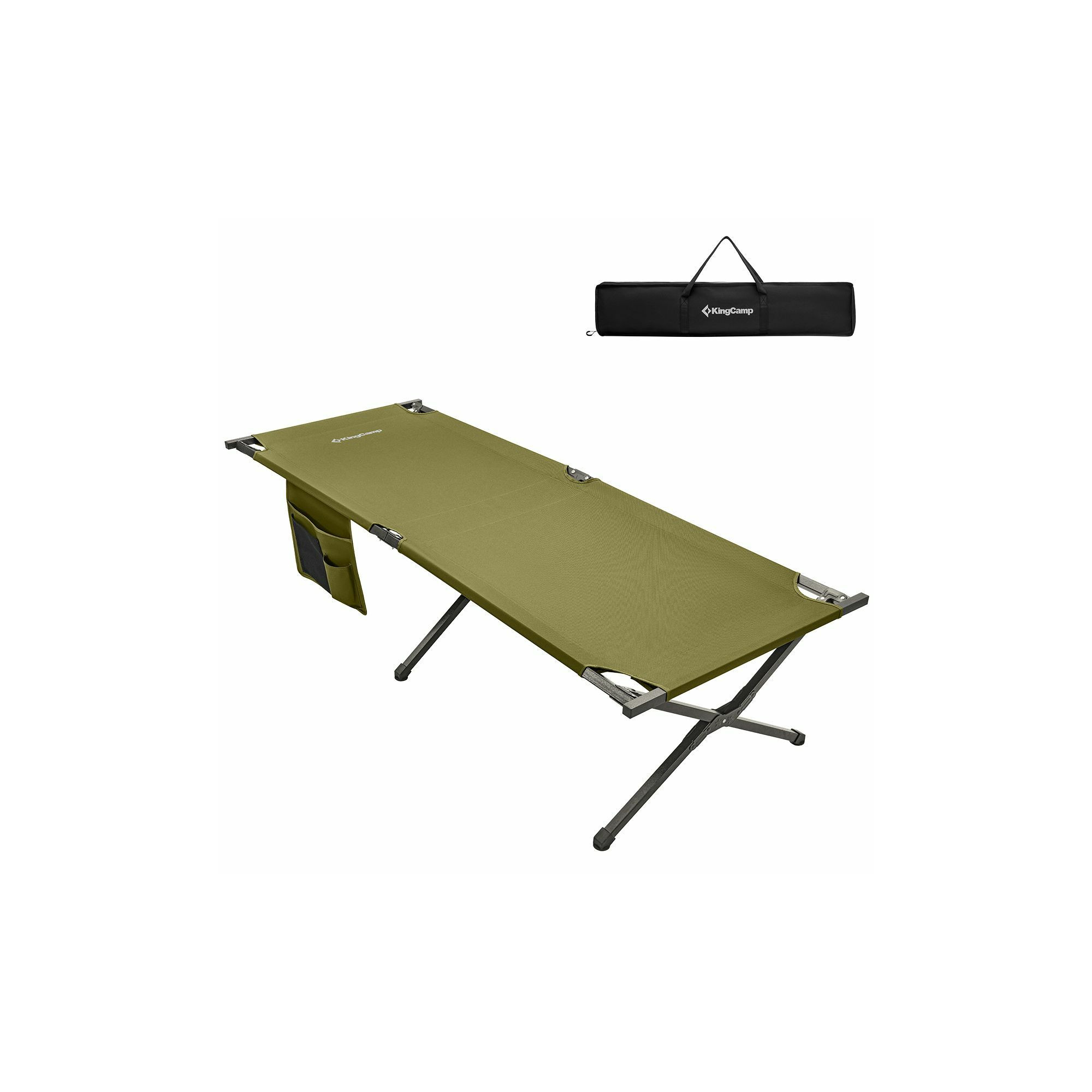 Lit de camp - Kingcamp - Vert - Sac de transport inclus - 205 x 75 x 46 cm