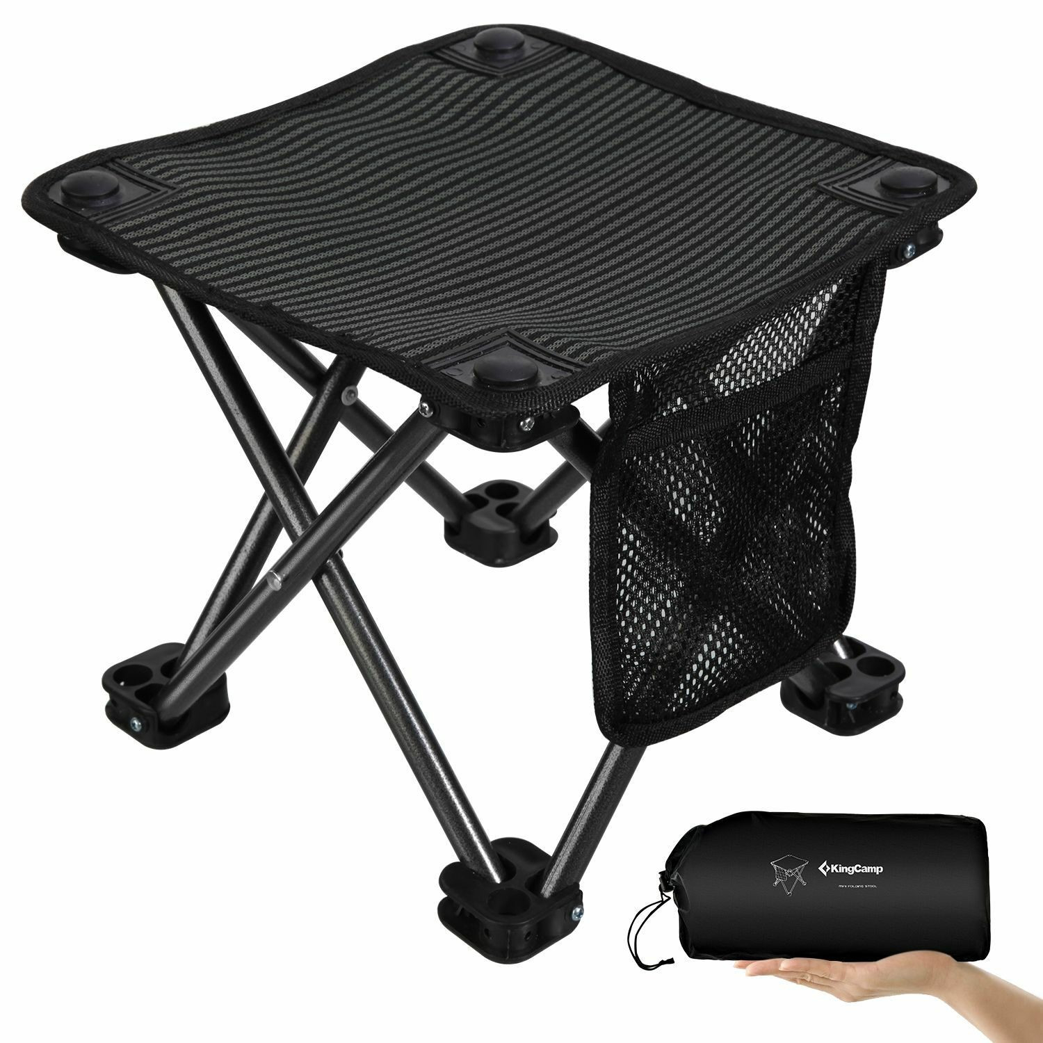Mini tabouret pliable - Kingcamp - Noir - Sac de transport inclus