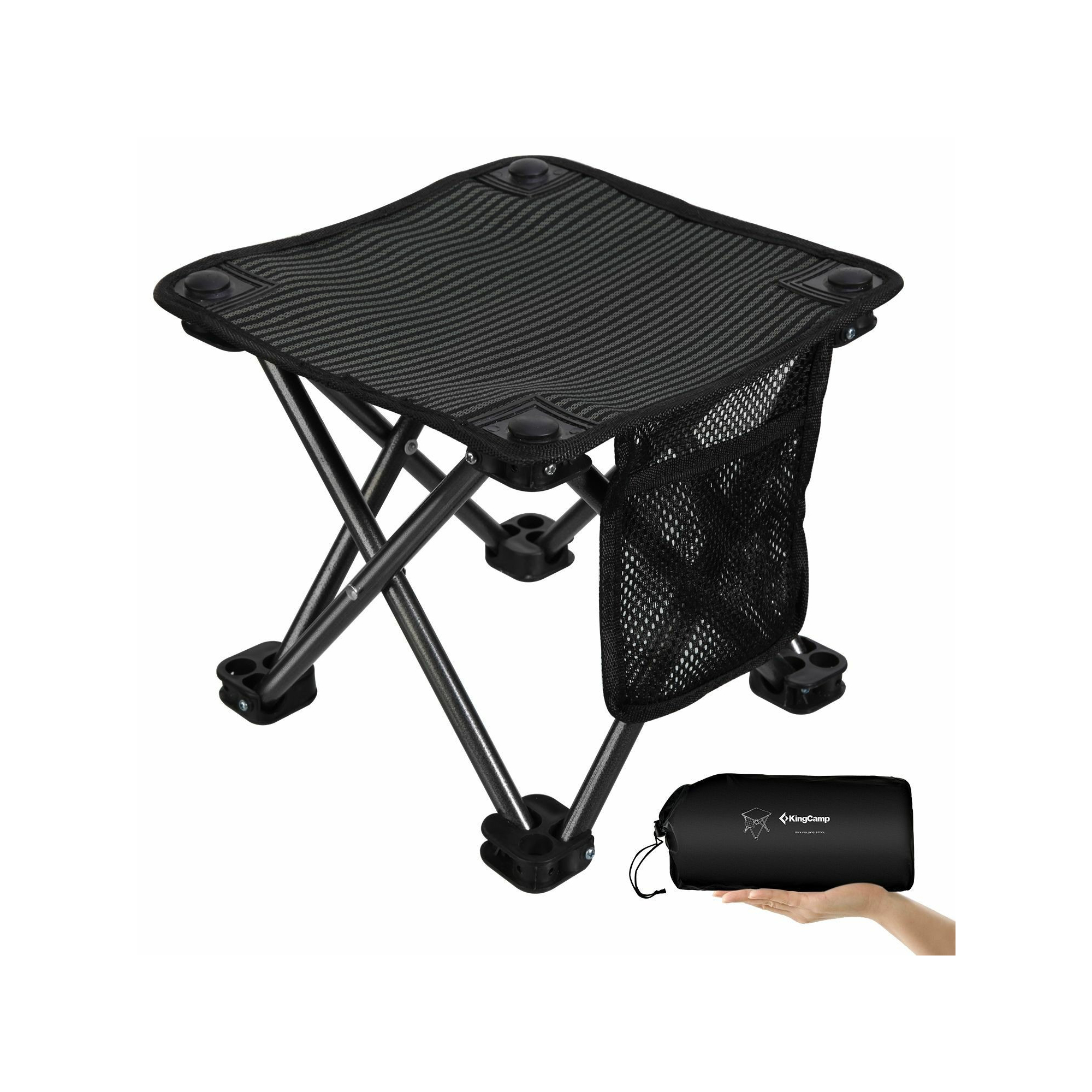 Mini tabouret pliable - Kingcamp - Noir - Sac de transport inclus