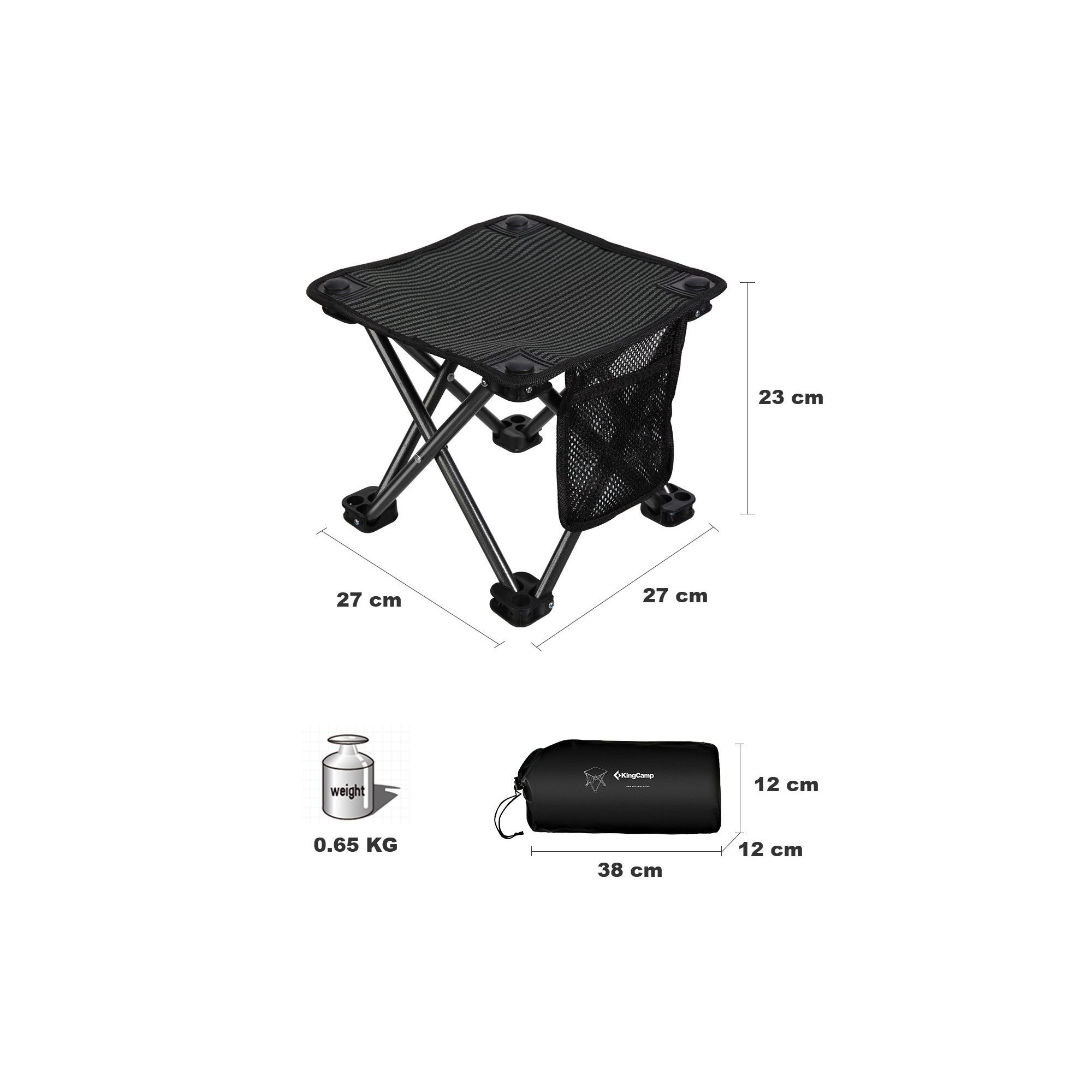 Mini tabouret pliable - Kingcamp - Noir - Sac de transport inclus