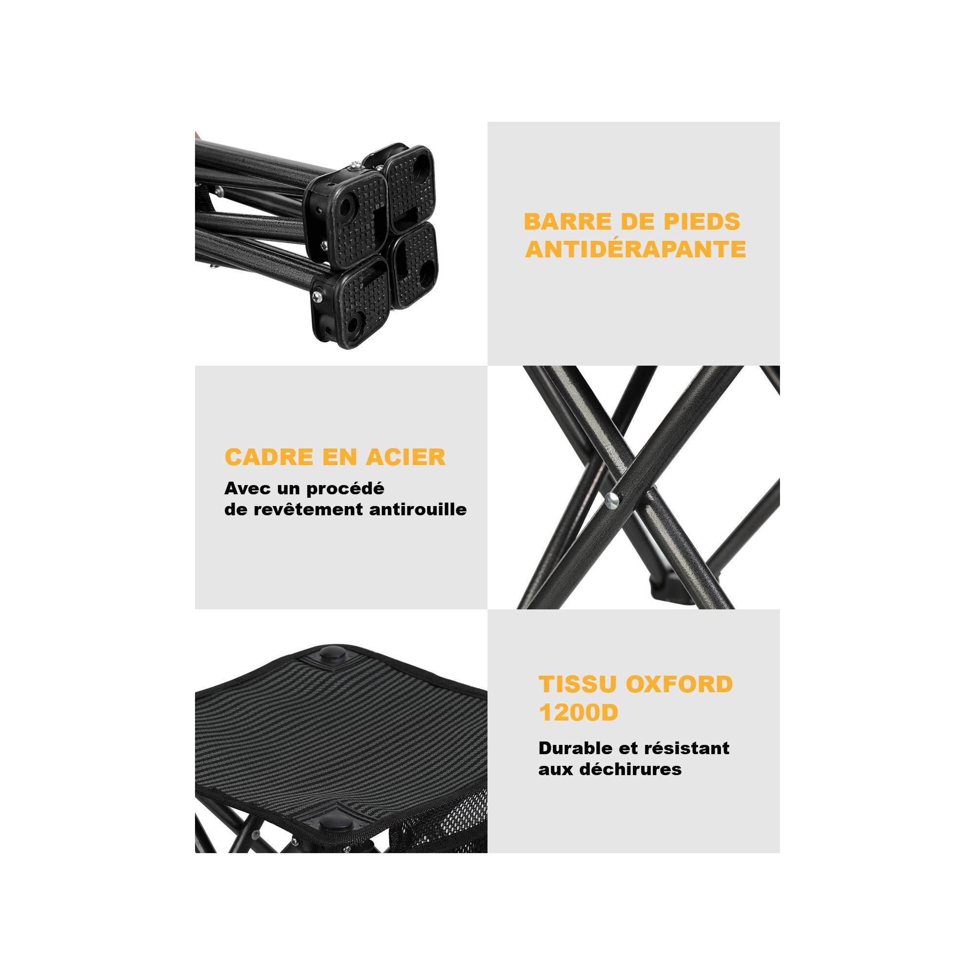 Mini tabouret pliable - Kingcamp - Noir - Sac de transport inclus