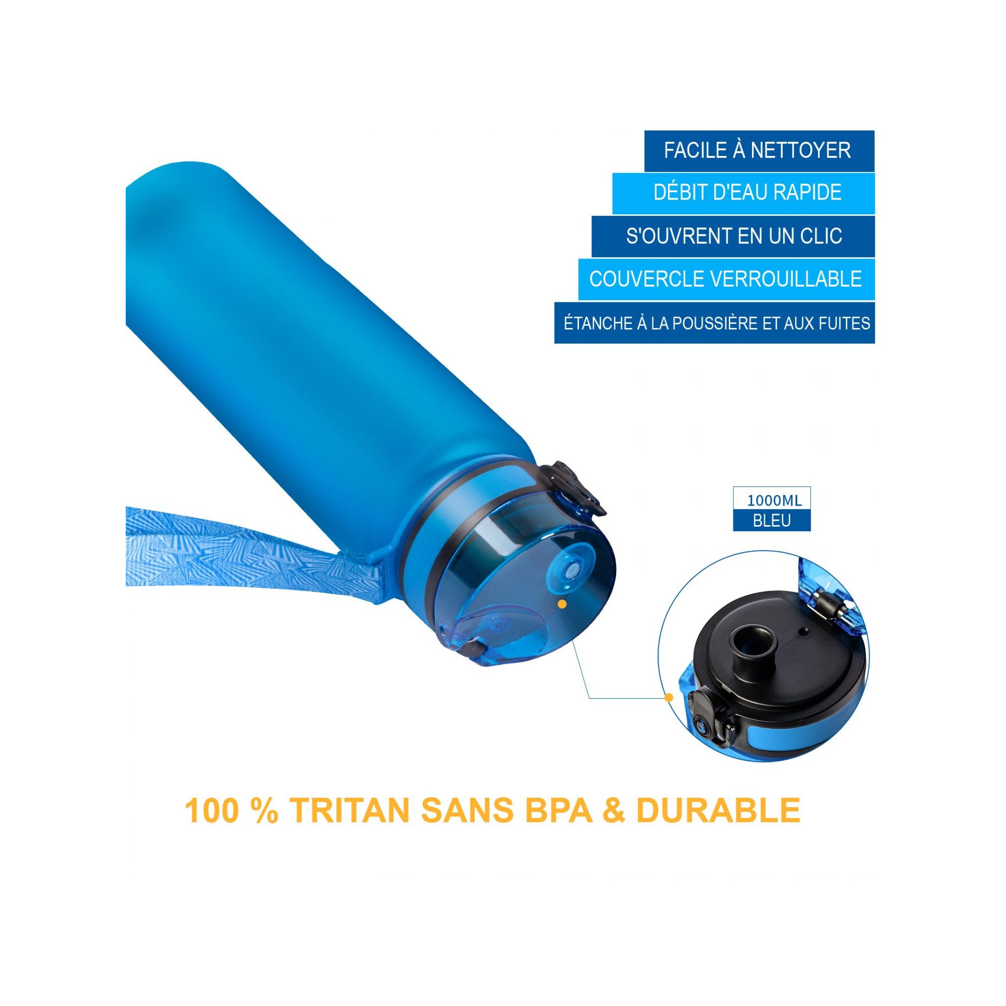 Bouteille d'hydratation - Kingcamp - En Tritan - Contenance : 1 Litre