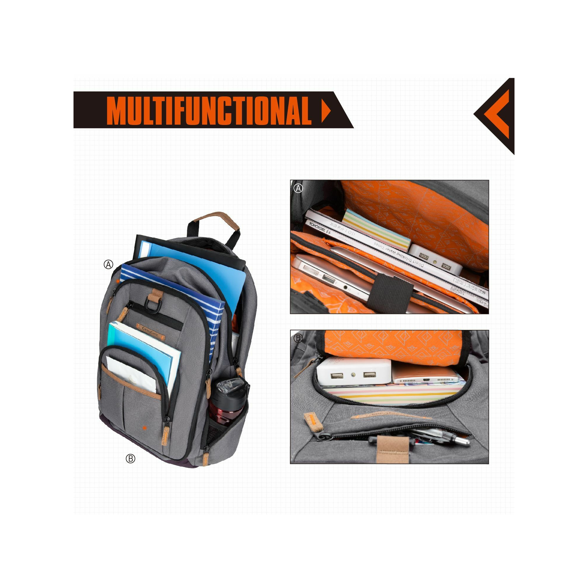 Sac à dos - Kingcamp - Modèle Arches - Gris - 35 x 15 x 48 cm