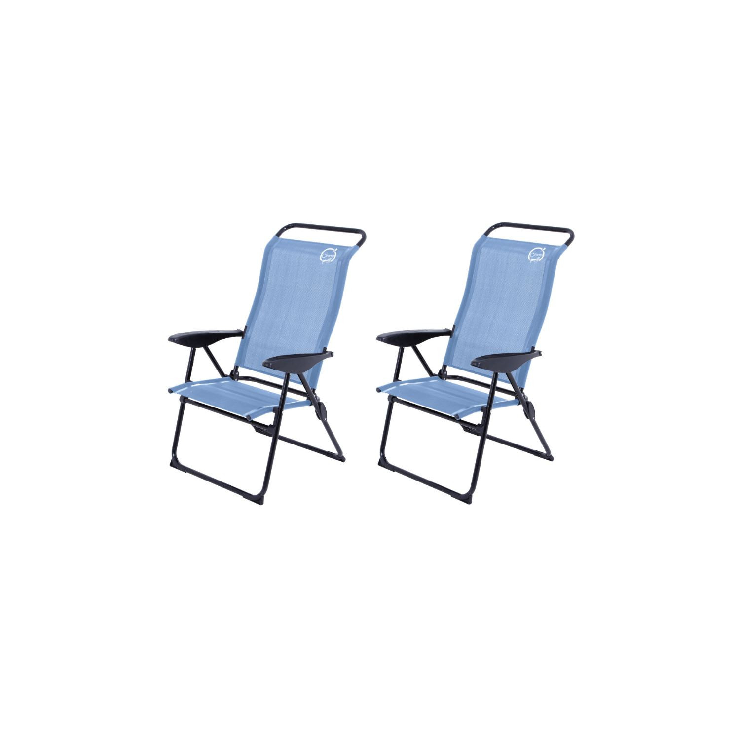 Lot de 2 fauteuils de camping 5 positions - O'Camp - Bleu - Dimensions : 70 x 62 x 105 cm