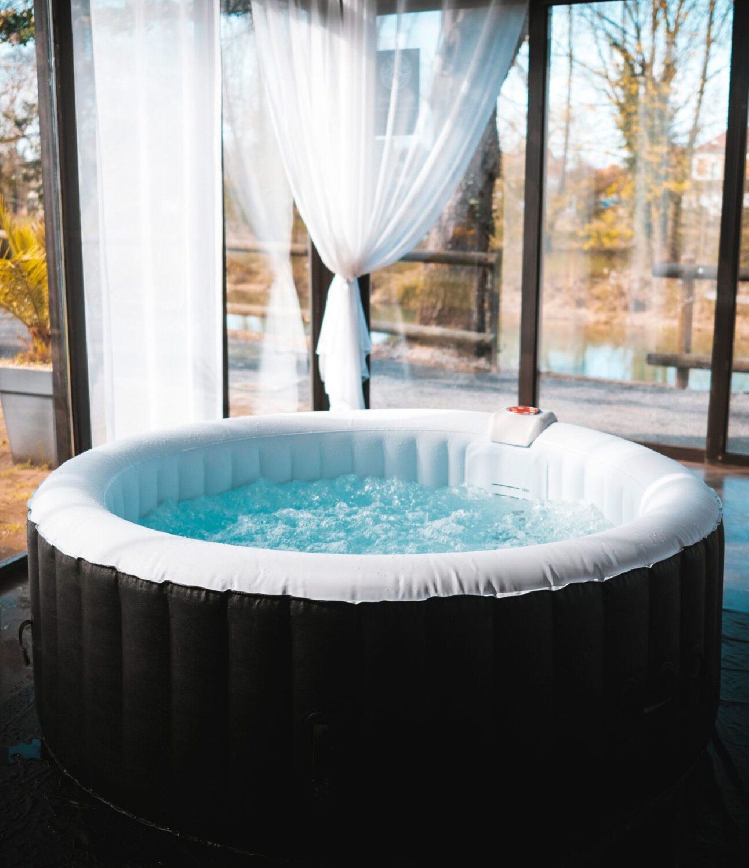 Spa gonflable 4 places rond - Ospazia - Pack incluant 2 reposes têtes + 1 porte gobelet + 4 filtres