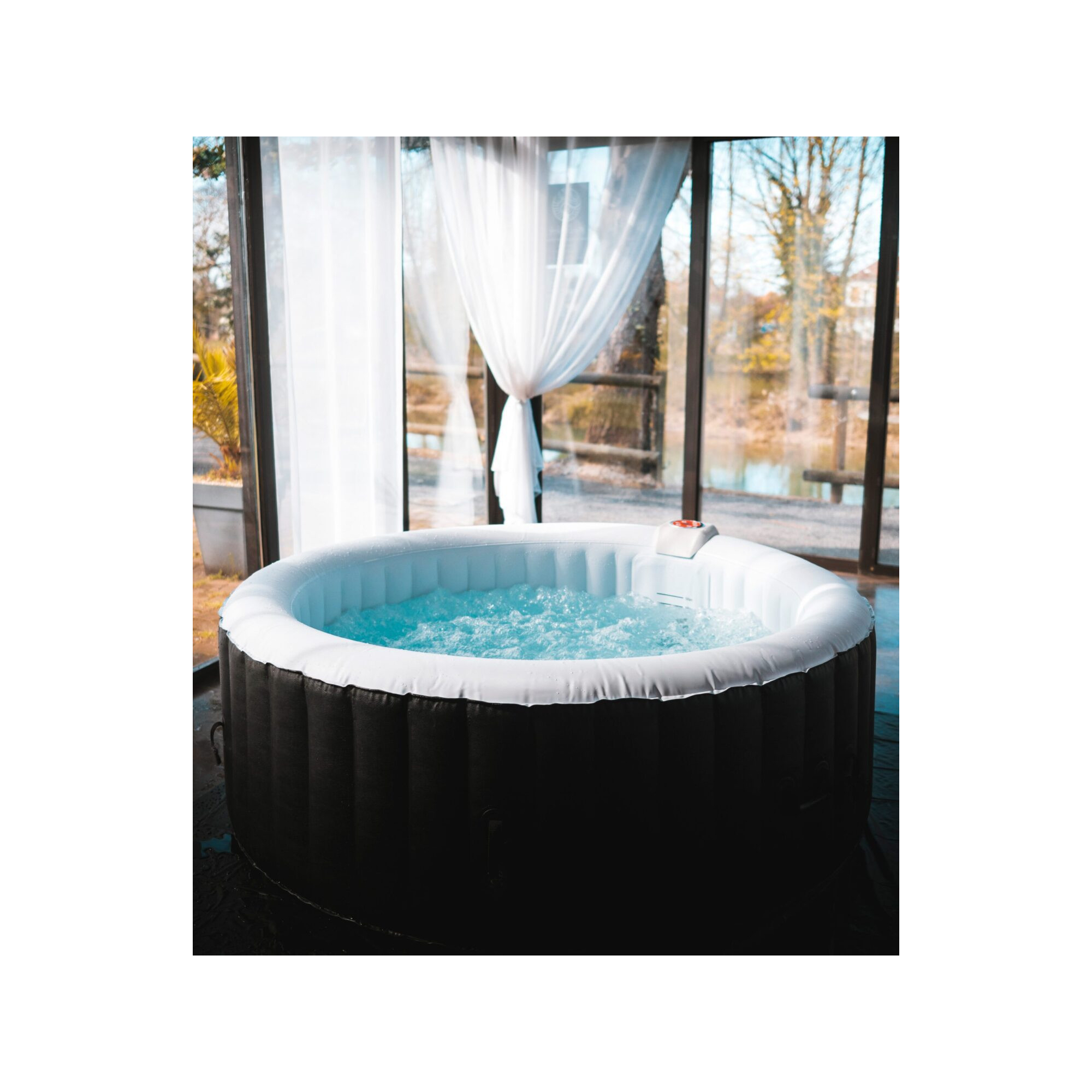 Spa gonflable 4 places rond - Ospazia - Pack incluant 2 reposes têtes + 1 porte gobelet + 4 filtres