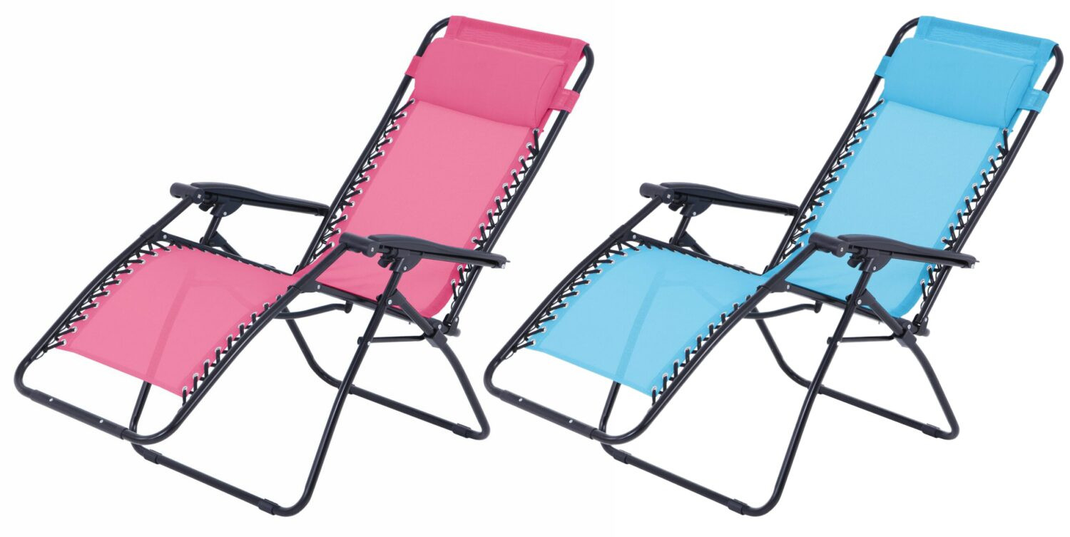 Lot de 2 fauteuils relax de jardin - O'Colors - Multi positions - Bleu et rose