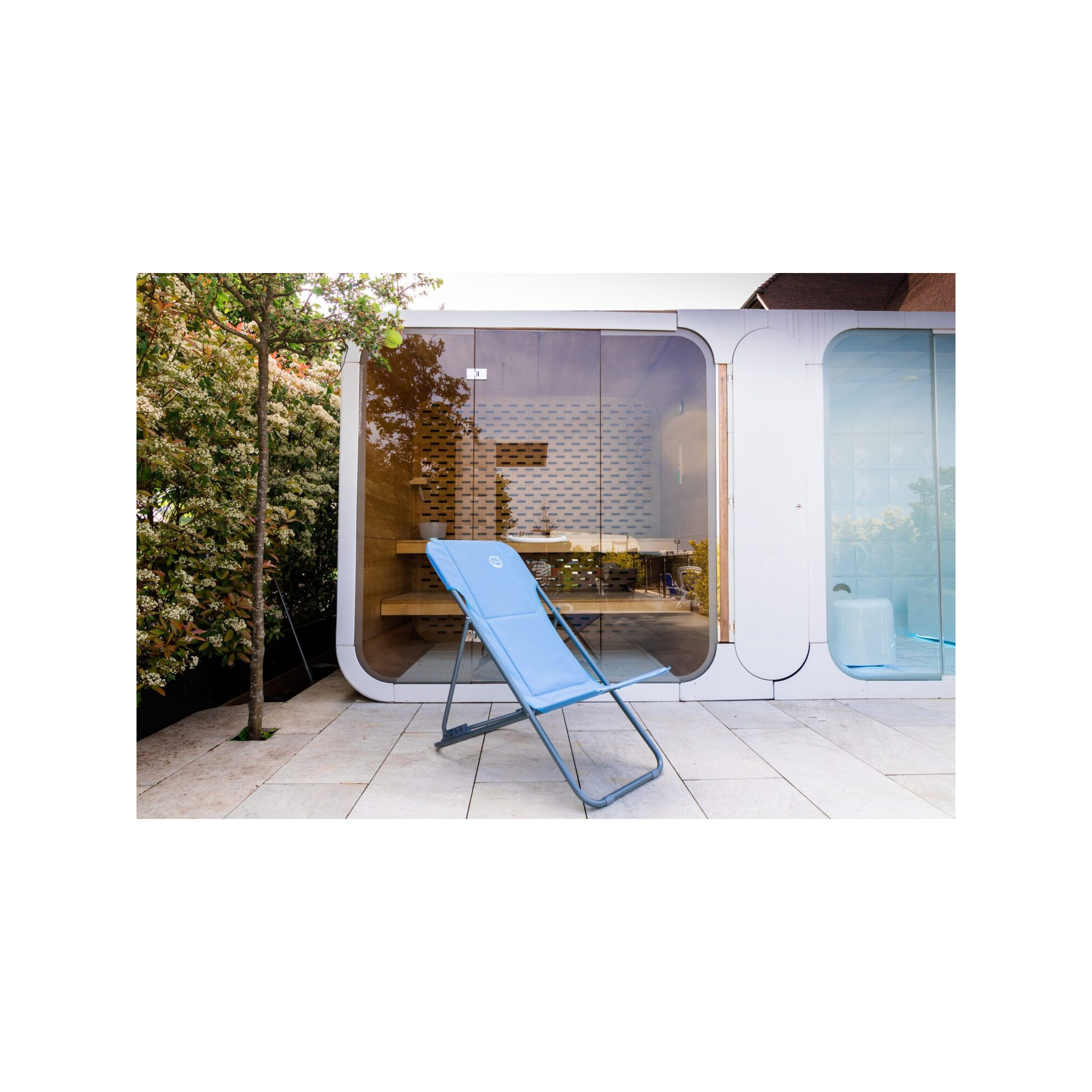 Lot de 2 chiliennes de jardin pliables - 4 positions - O'Sun - Bleu - Dimensions : 96 x 55 x 98 cm