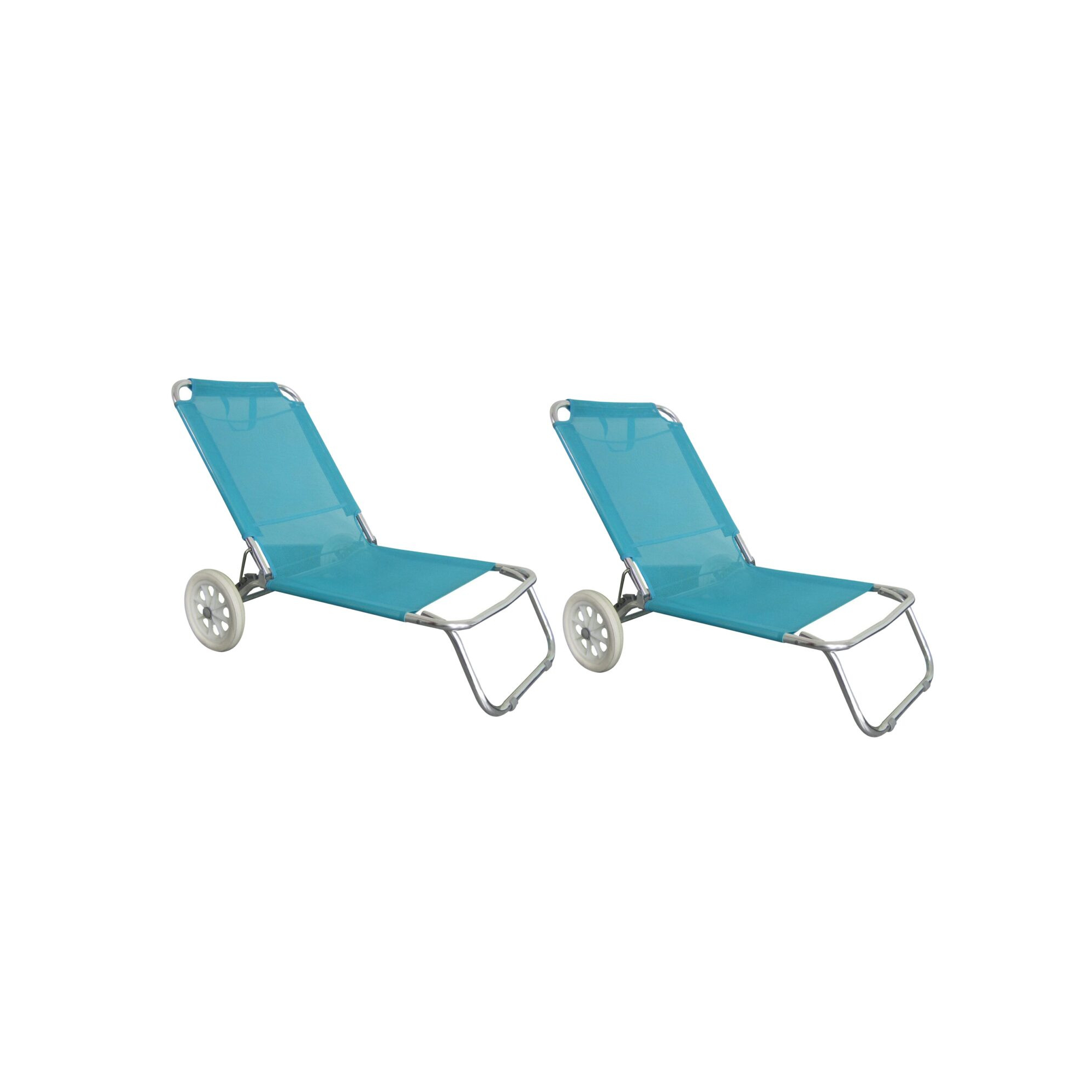 Lot de 2 chaises de plage pliables - O'Beach - Avec roulettes - Dimensions : 124 x 64 x 82 cm