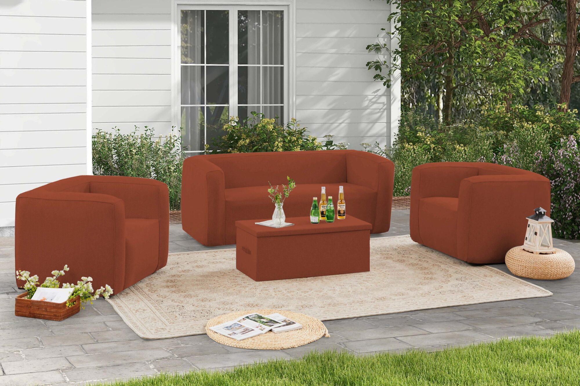 Salon gonflable 5 places - Terracotta - Intérieur et extérieur - Rouge