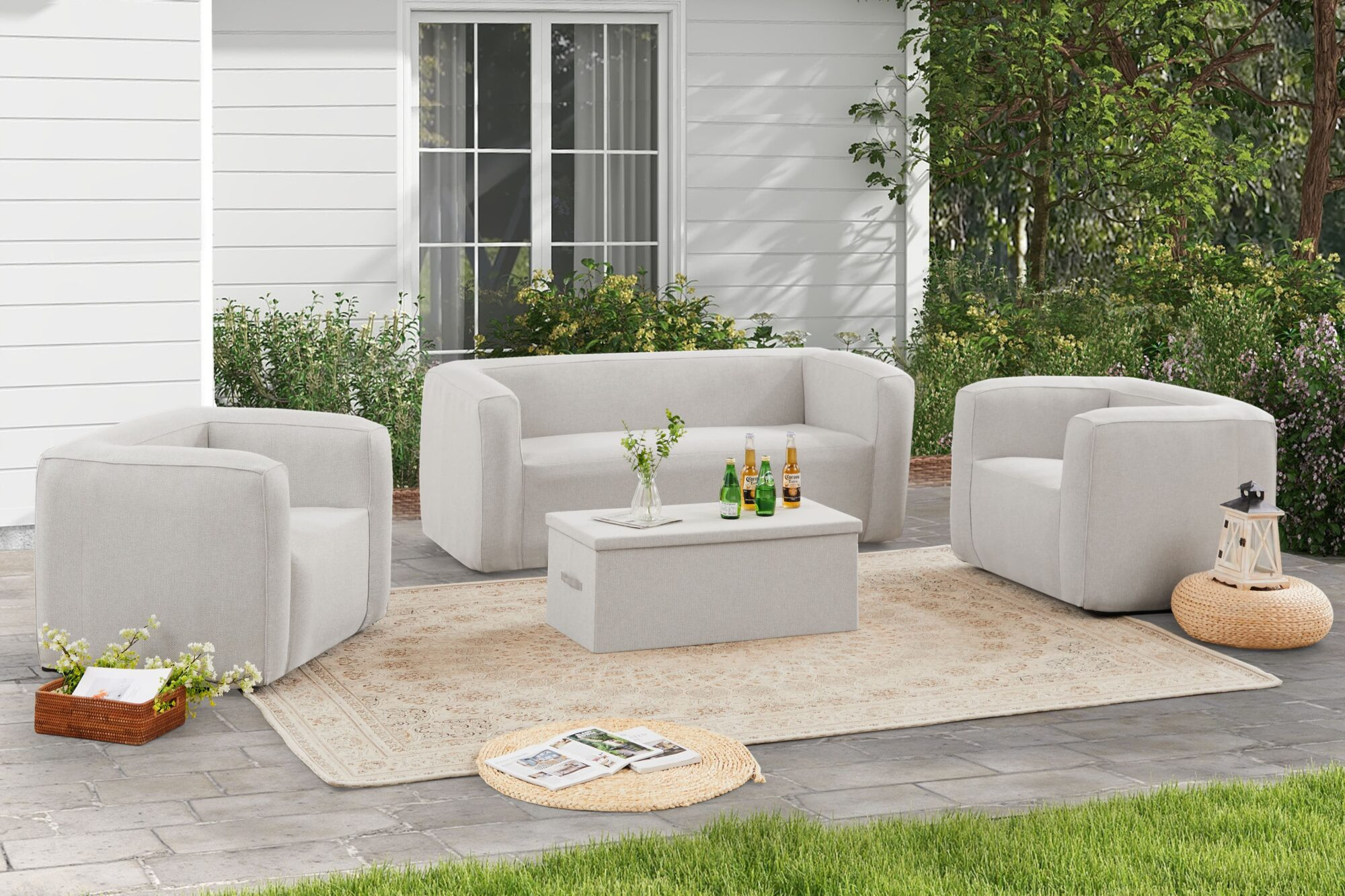 Table coffre Terracotta - Ouverture sur le dessus - Intérieur et extérieur - Couleur Gris clair