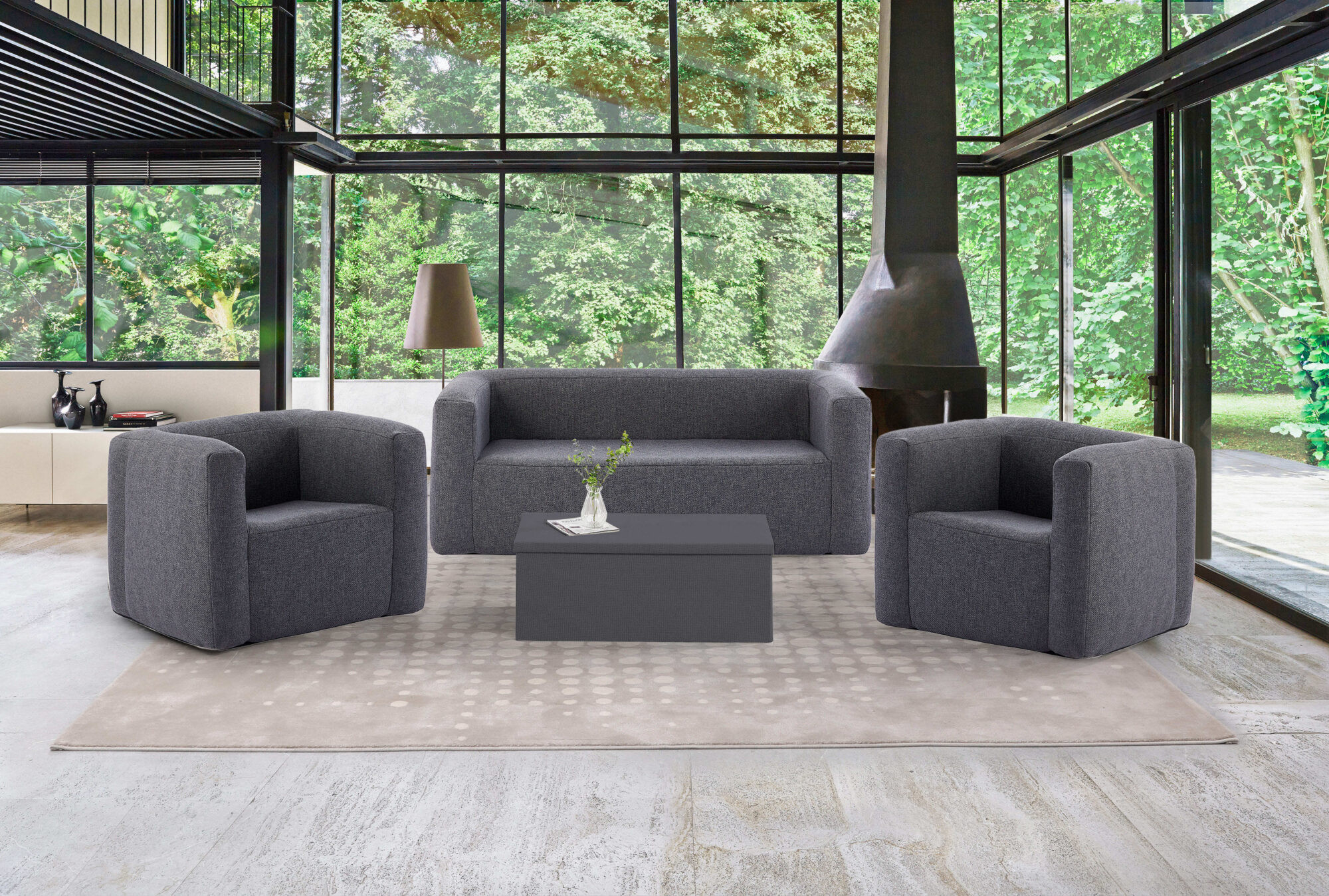 Table coffre Terracotta - Ouverture sur le dessus - Intérieur et extérieur - Couleur Gris foncé