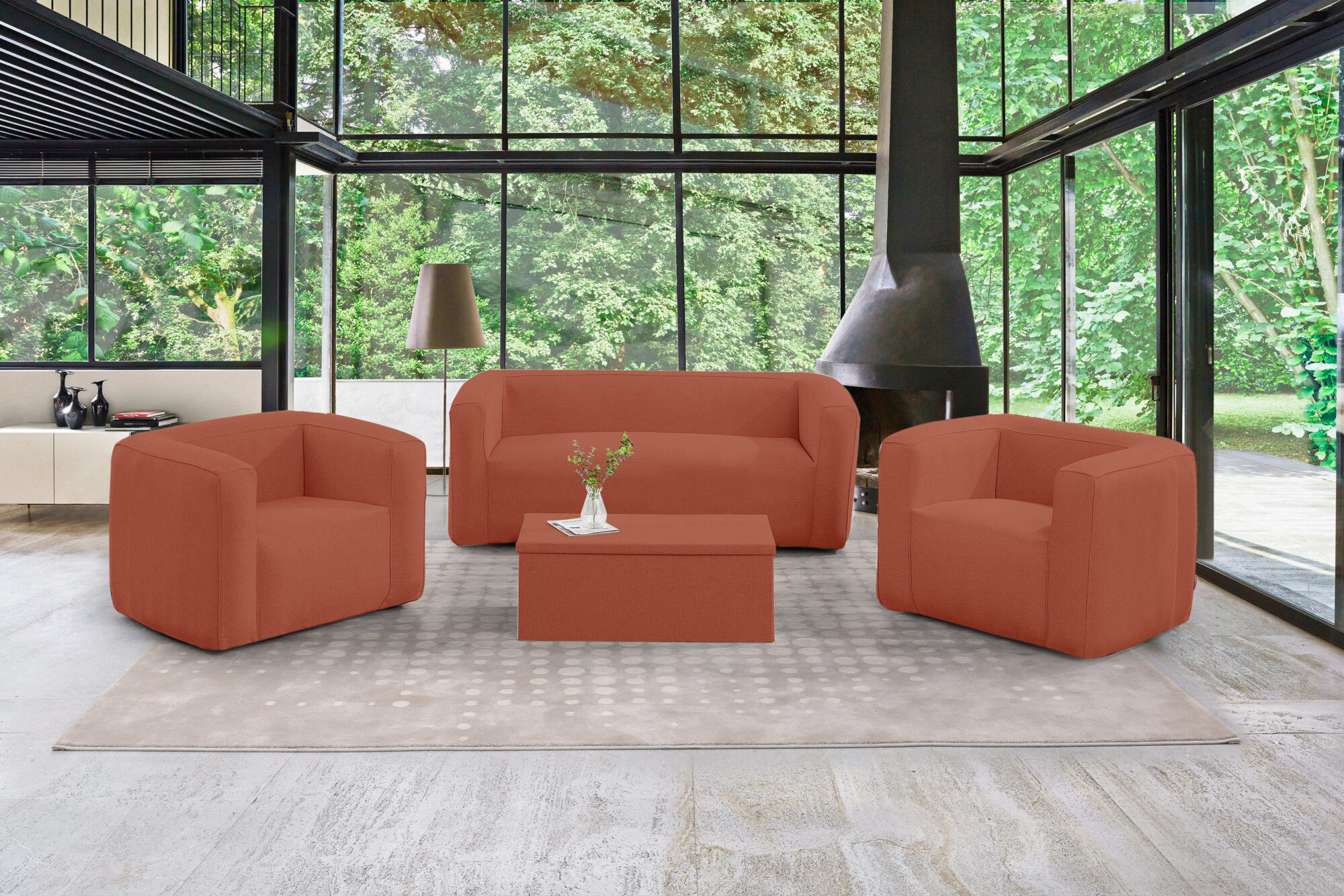 Table coffre Terracotta - Ouverture sur le dessus - Intérieur et extérieur - Couleur Terracotta