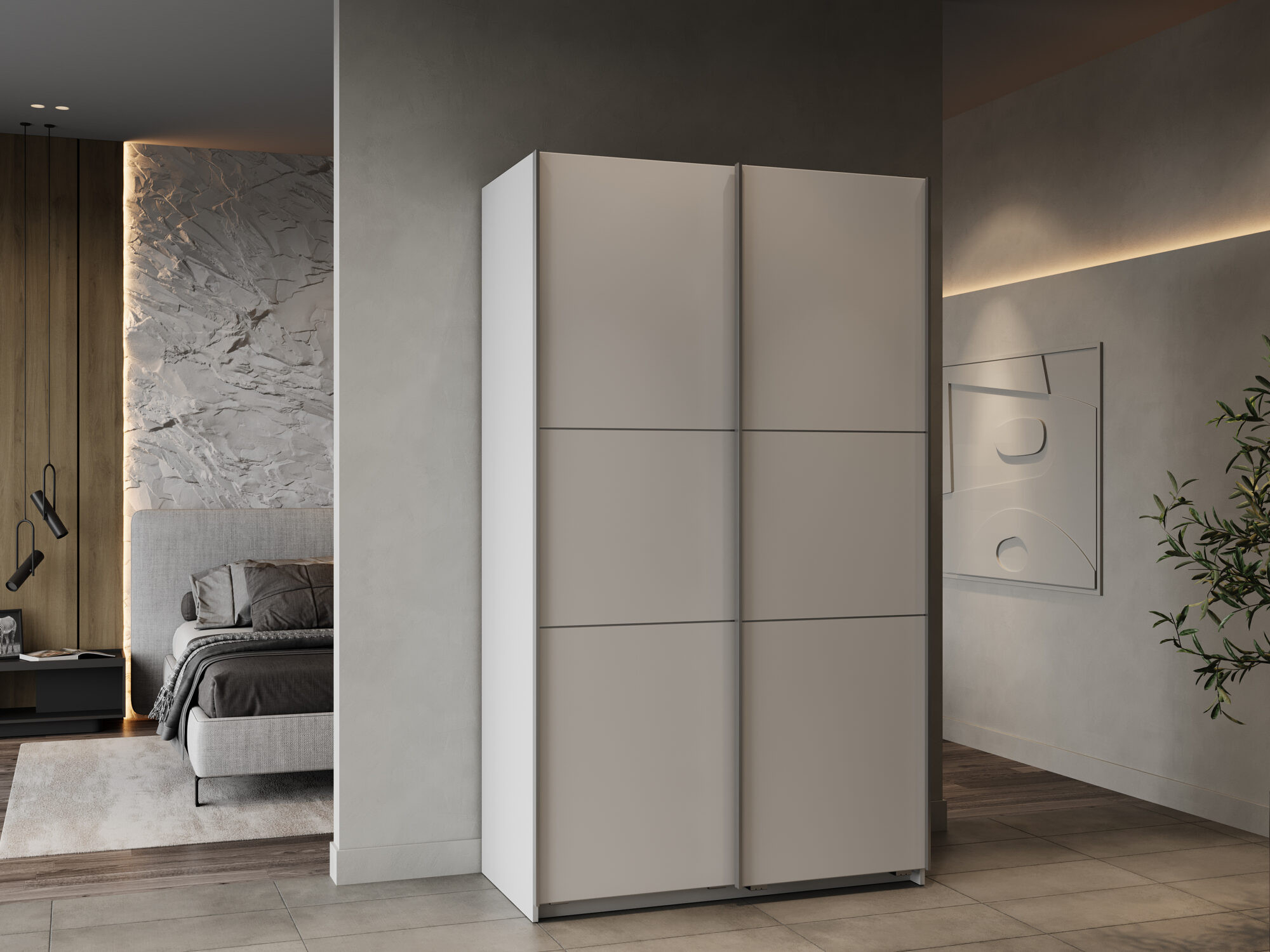 Armoire 2 portes coulissantes - GHOST - Blanc - 116,5 x 59,8 x 203 cm - DEMEYERE