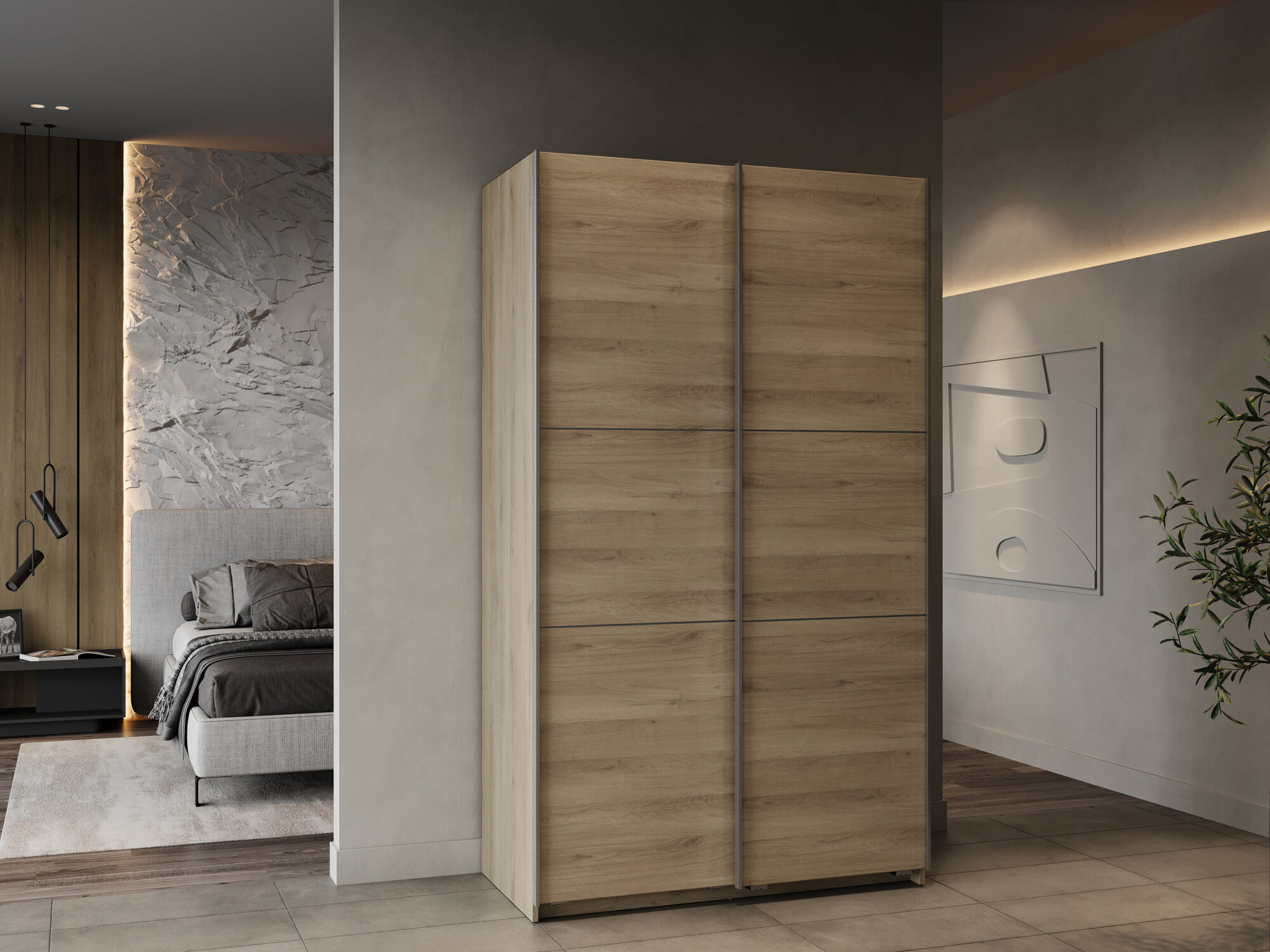 Armoire 2 portes coulissantes - GHOST - Chêne - 116,5 x 59,9 x 203 cm - DEMEYERE