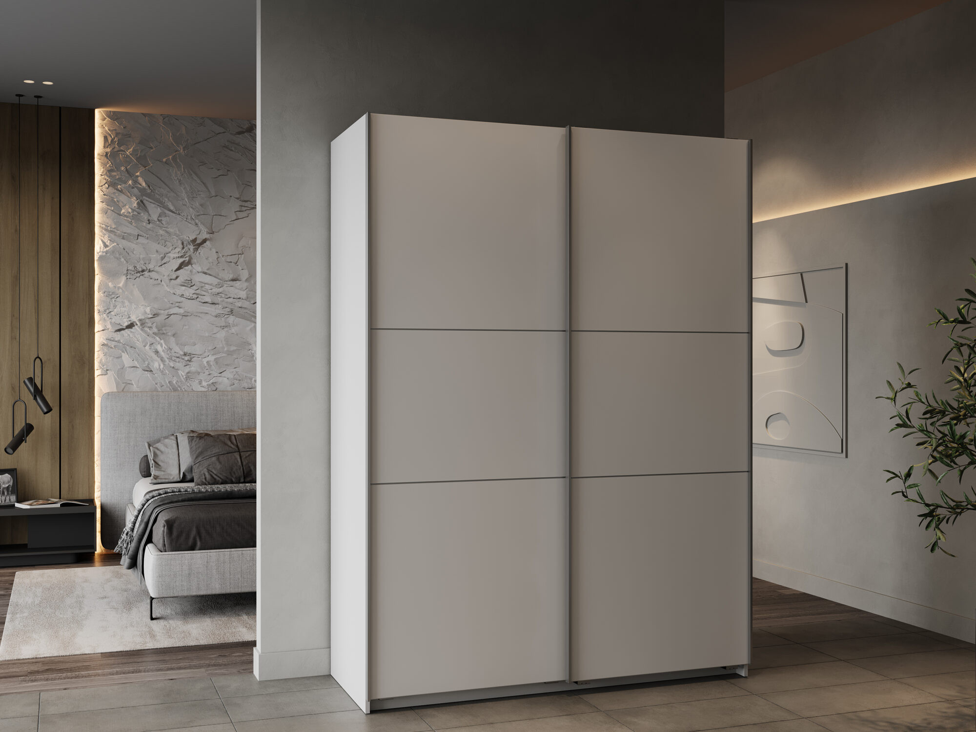 Armoire 2 portes coulissantes - GHOST - Blanc - 148 x 59,9 x 203 cm - DEMEYERE