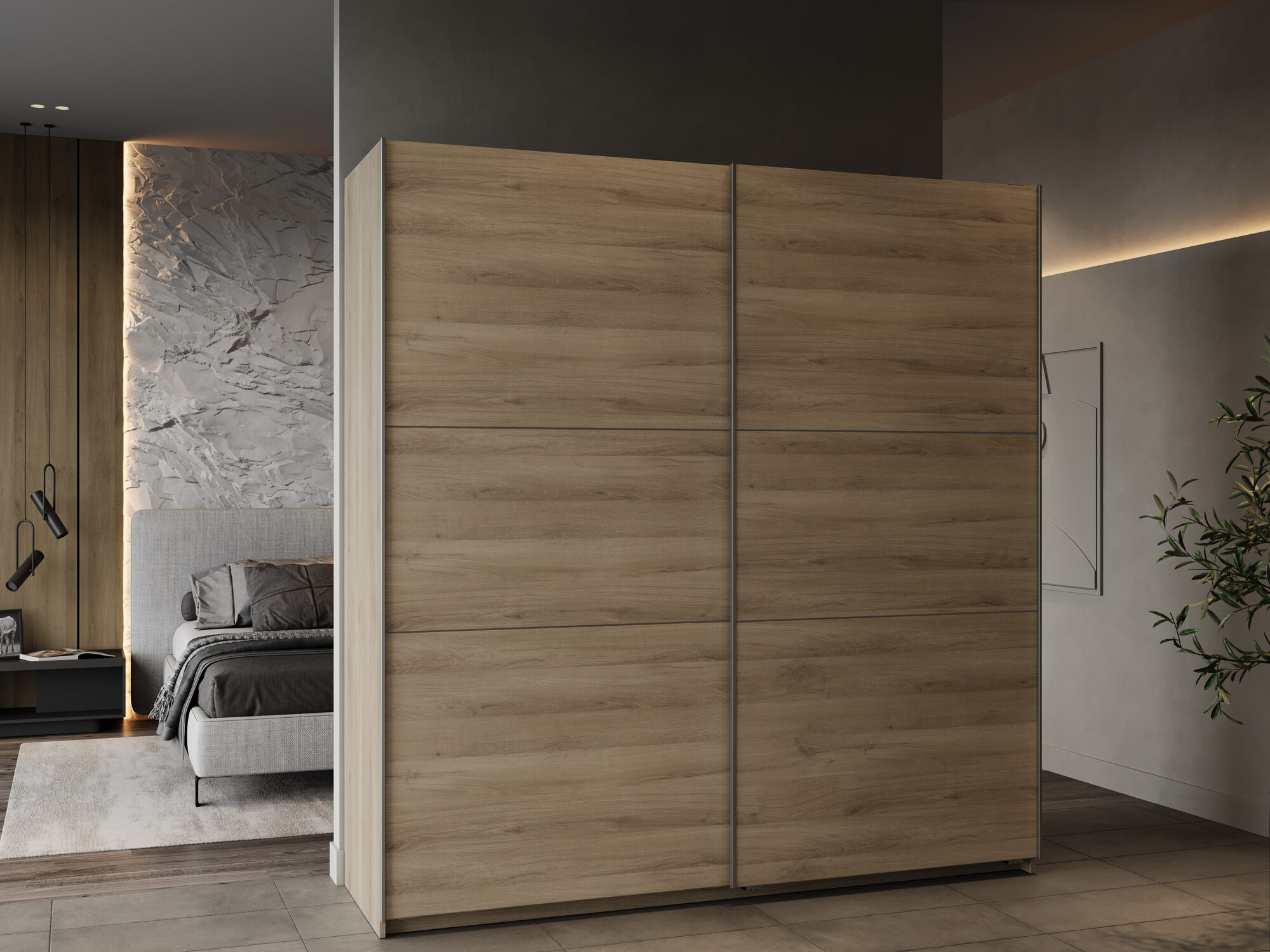 Armoire 2 portes coulissantes - GHOST - Chêne - 194,5 x 59,9 x 203 cm - DEMEYERE