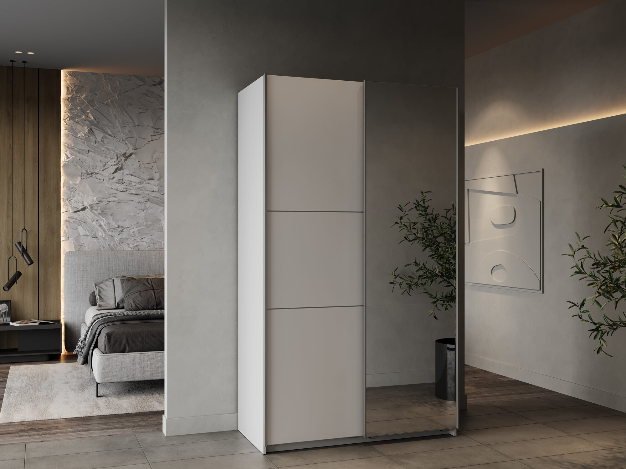 Armoire 2 portes coulissantes avec miroir - GHOST - Blanc - 116.5 x 59,8 x 203 cm - DEMEYERE