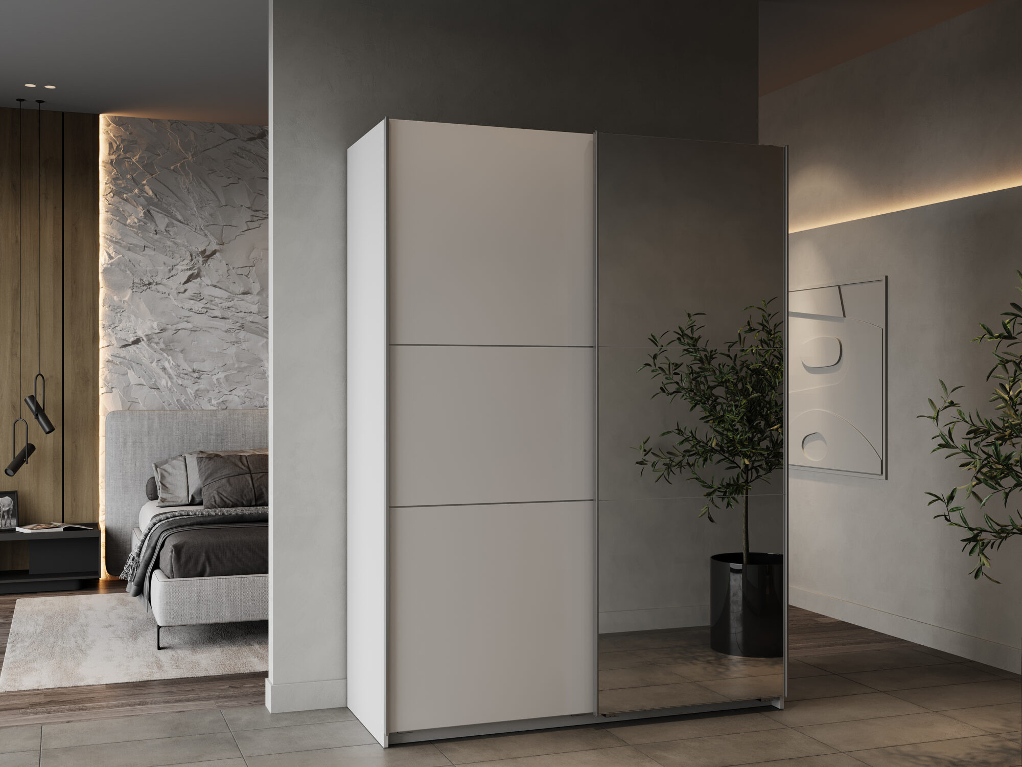 Armoire 2 portes coulissantes avec miroir - GHOST - Blanc - 148 x 59,8 x 203 cm - DEMEYERE