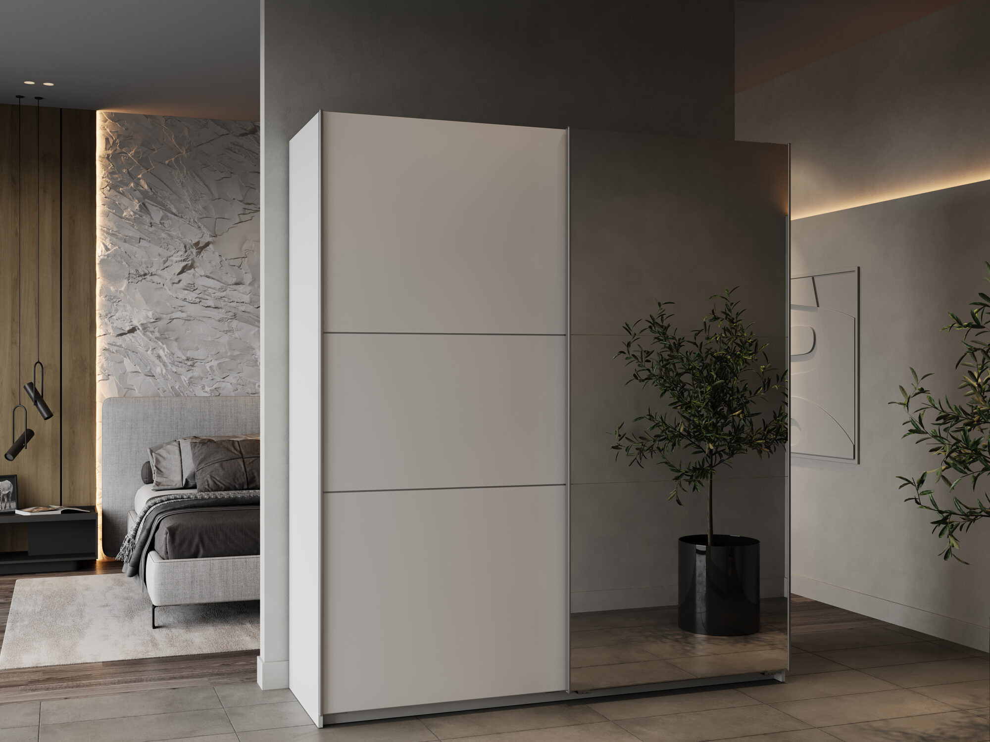 Armoire 2 portes coulissantes avec miroir - GHOST - Blanc - 178,1 x 59,9 x 203 cm - DEMEYERE