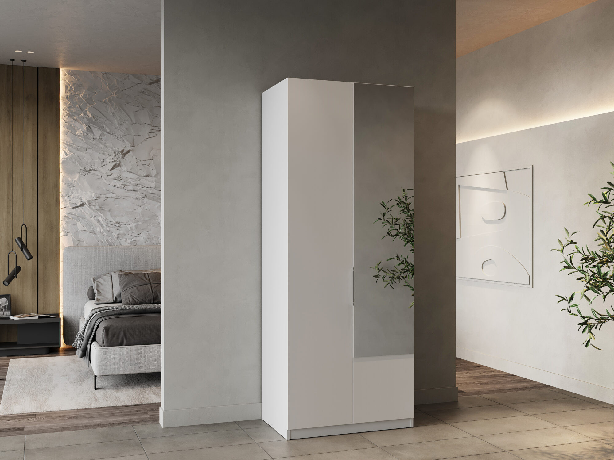 Armoire 2 portes avec miroir - GHOST - Blanc - 79,4 x 51,1 x 203 cm - DEMEYERE