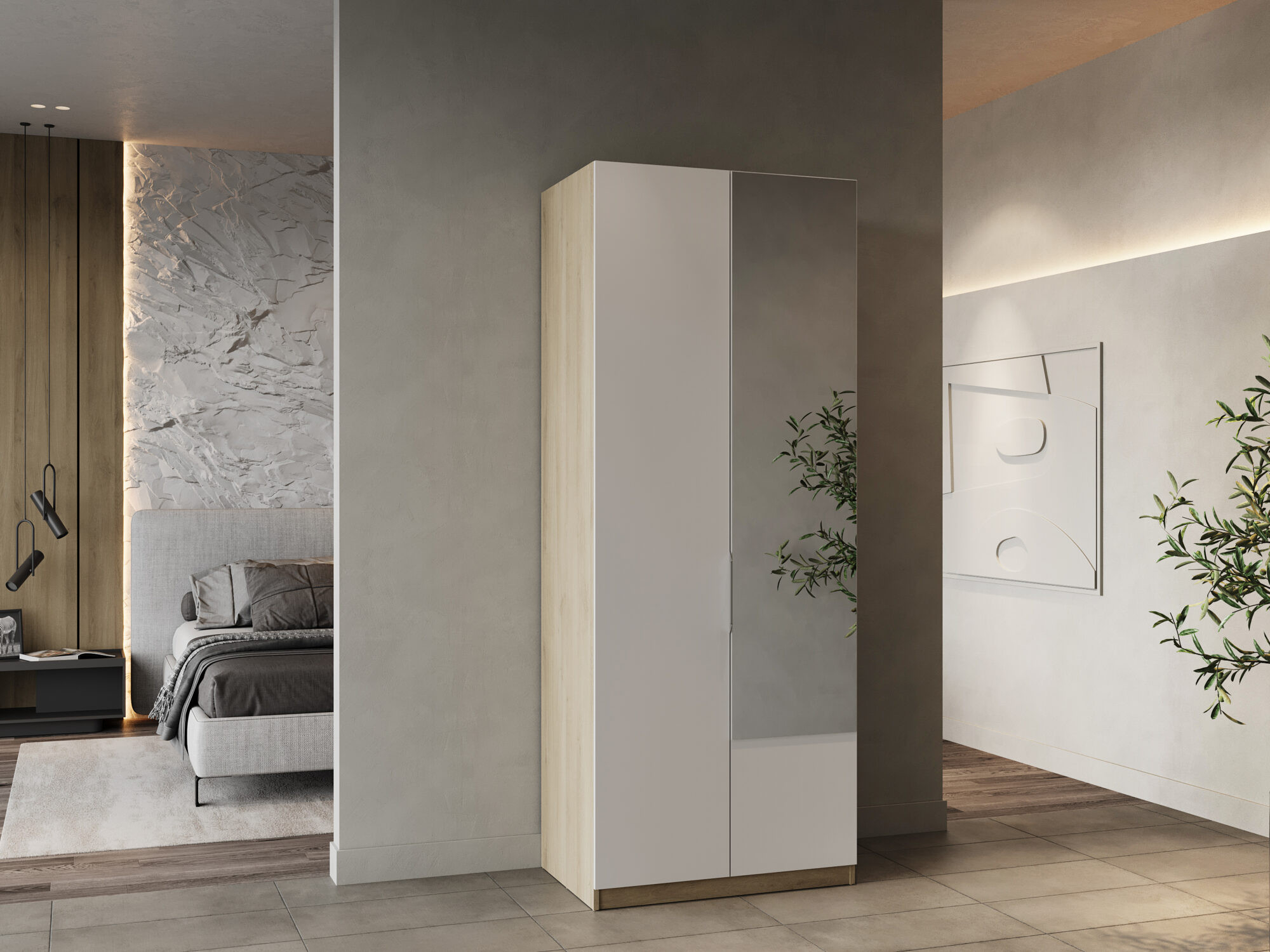 Armoire 2 portes - GHOST - Blanc et Chêne - 79,4 x 51,1 x 203 cm - DEMEYERE