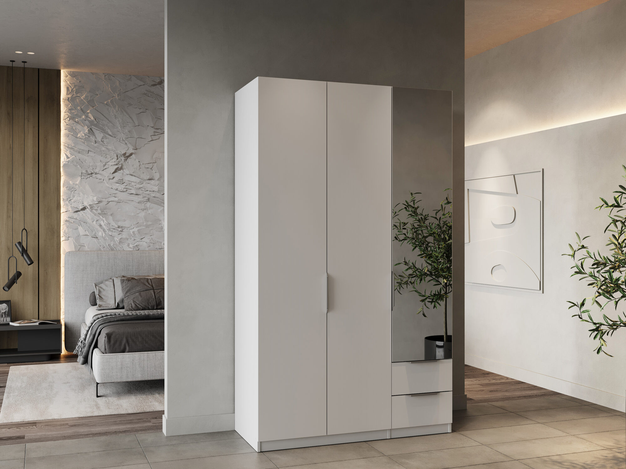 Armoire 3 portes avec miroir - GHOST - Blanc - 119,4 x 51,1 x 203cm - DEMEYERE