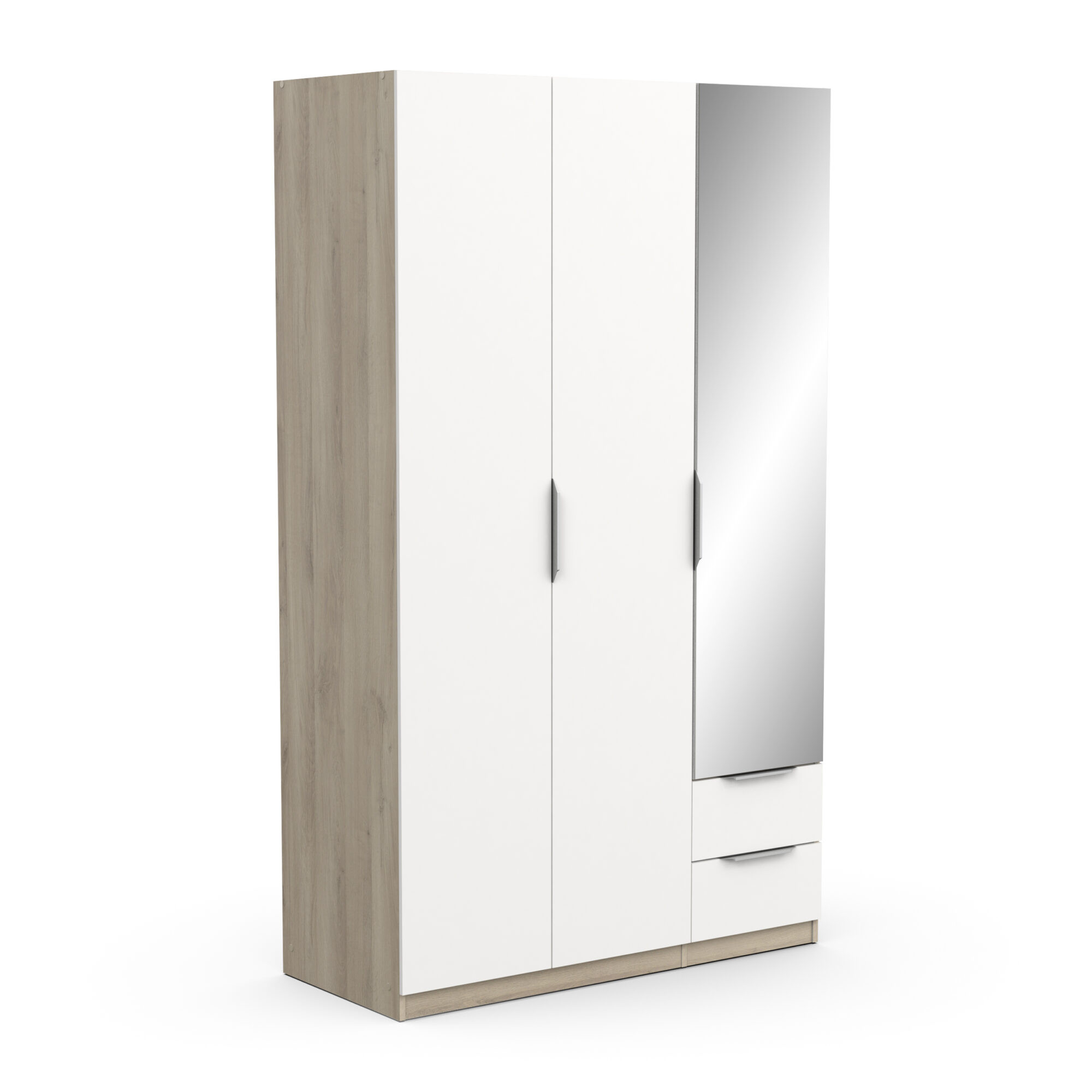 Armoire 3 portes avec miroir - GHOST - Blanc et Chêne - 119,4 x 51,1 x 203cm - DEMEYERE