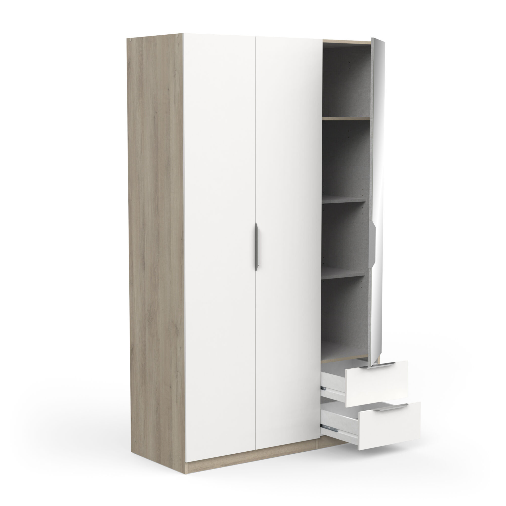 Armoire 3 portes avec miroir - GHOST - Blanc et Chêne - 119,4 x 51,1 x 203cm - DEMEYERE