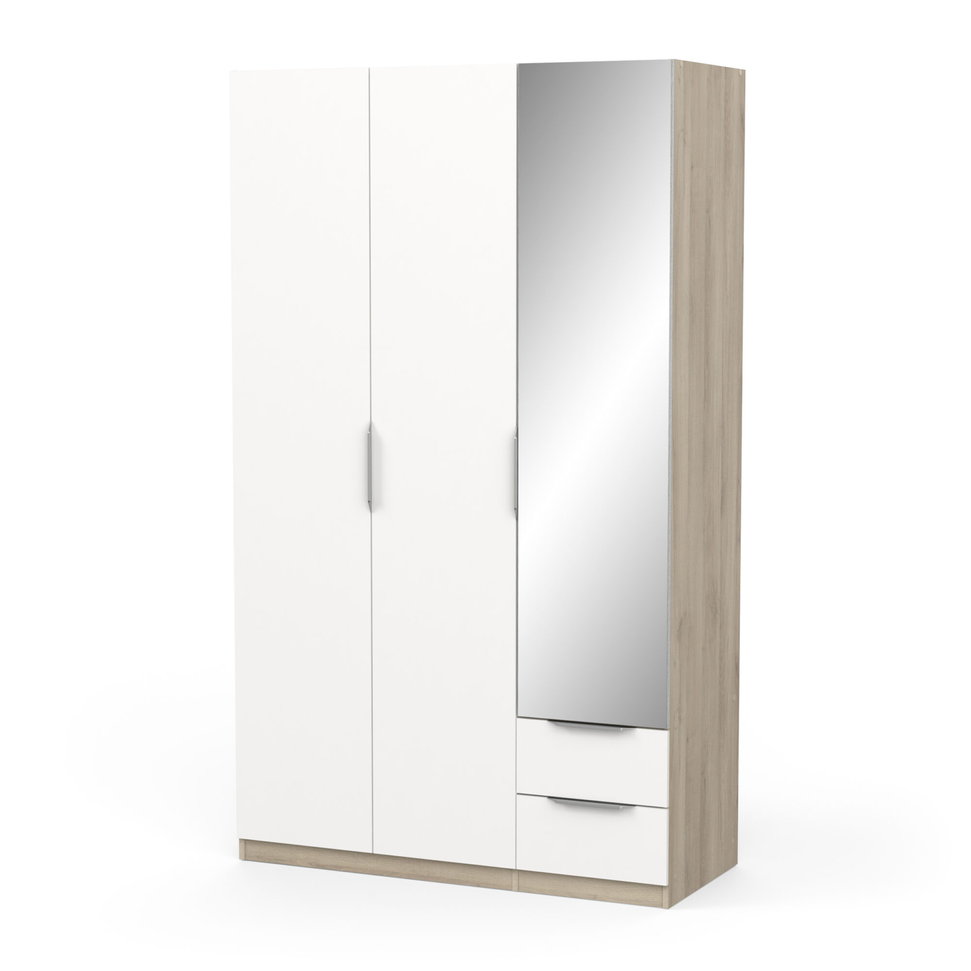 Armoire 3 portes avec miroir - GHOST - Blanc et Chêne - 119,4 x 51,1 x 203cm - DEMEYERE
