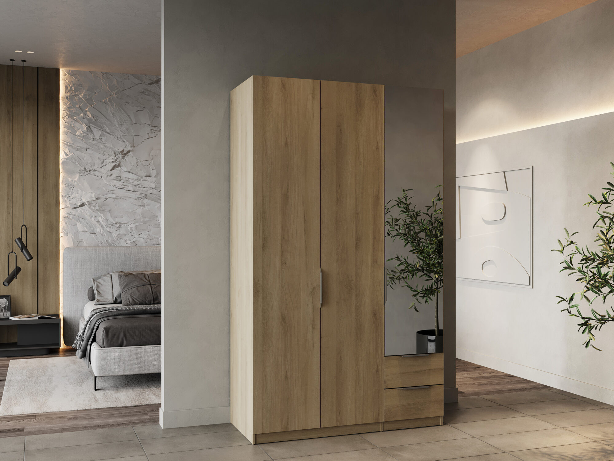 Armoire 3 portes avec miroir - GHOST - Chêne - 119,4 x 51,1 x 203cm - DEMEYERE