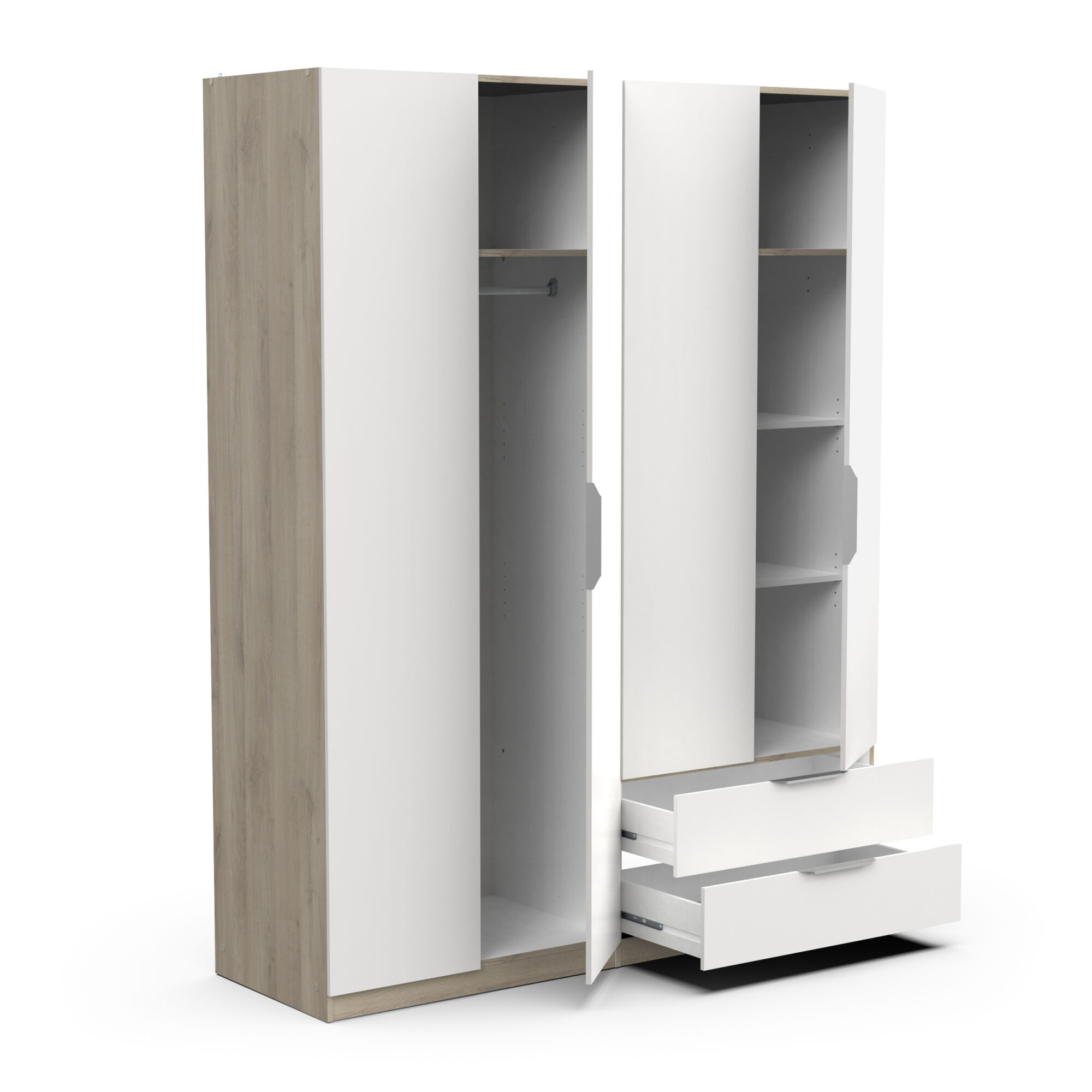 Armoire 4 portes - GHOST - Blanc et Chêne - 157,3 x 51,1 x 203 cm - DEMEYERE