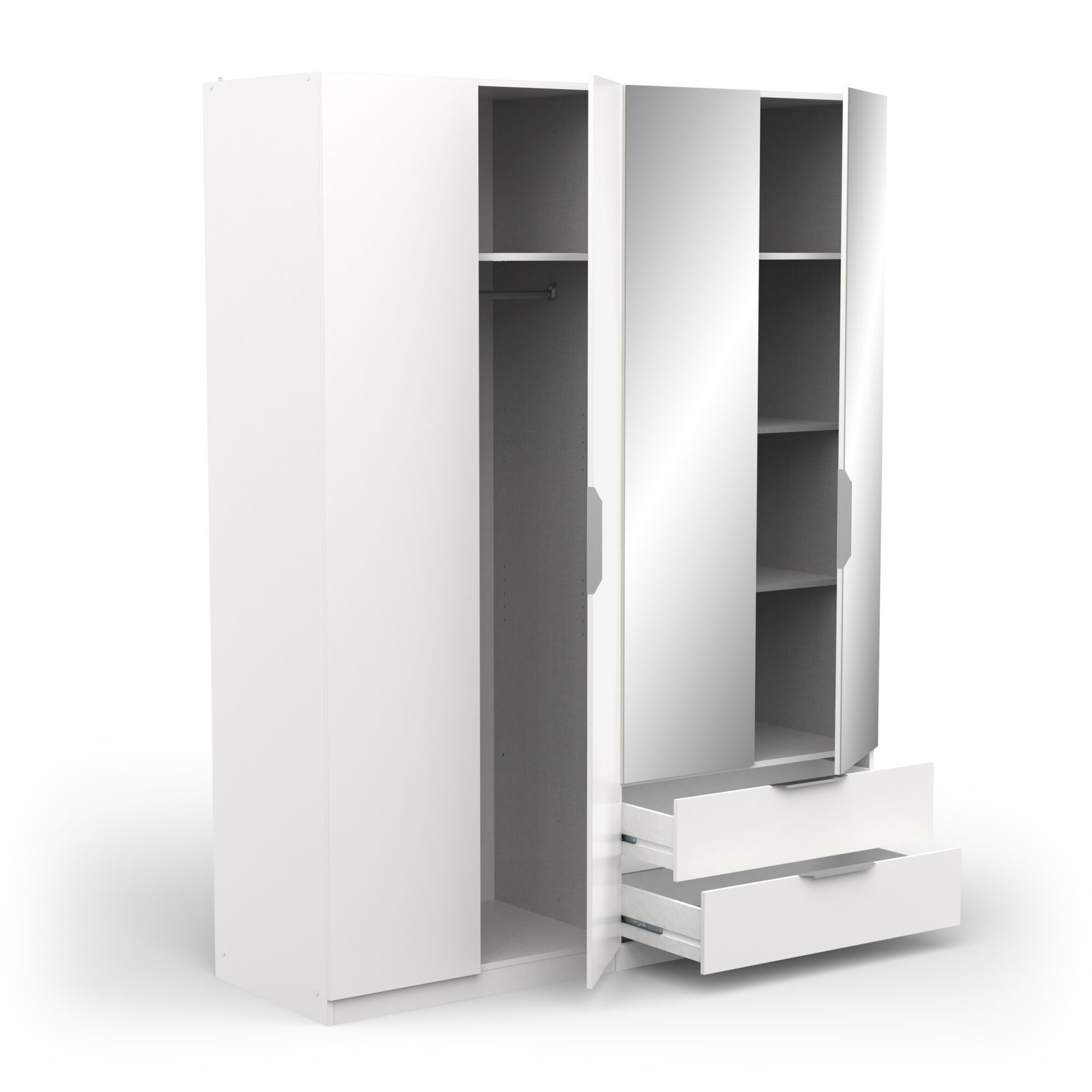 Armoire 4 portes avec miroir - GHOST - Blanc - 157,3 x 51,1 x 203 cm - DEMEYERE