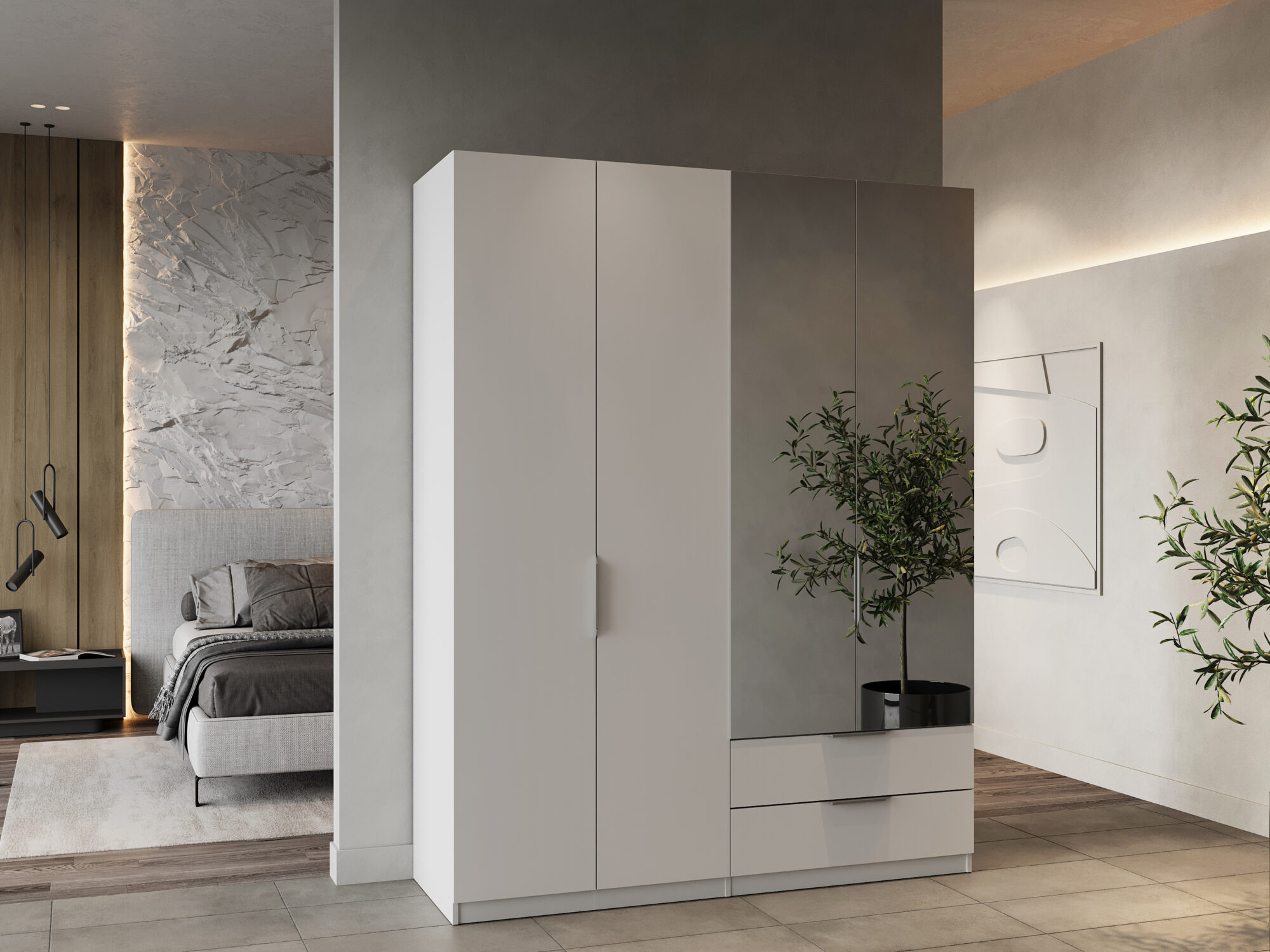 Armoire 4 portes avec miroir - GHOST - Blanc - 157,3 x 51,1 x 203 cm - DEMEYERE