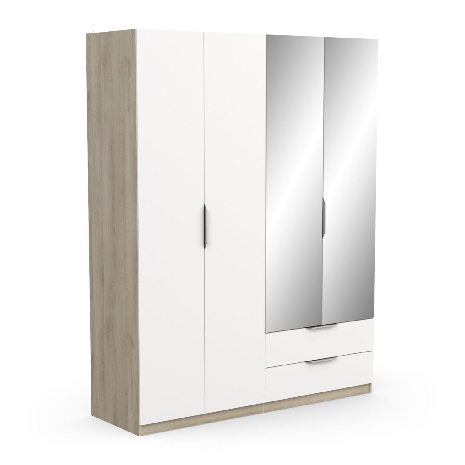 Armoire 4 portes avec miroir - GHOST - Blanc et Chêne - 157,3 x 51,1 x 203 cm - DEMEYERE