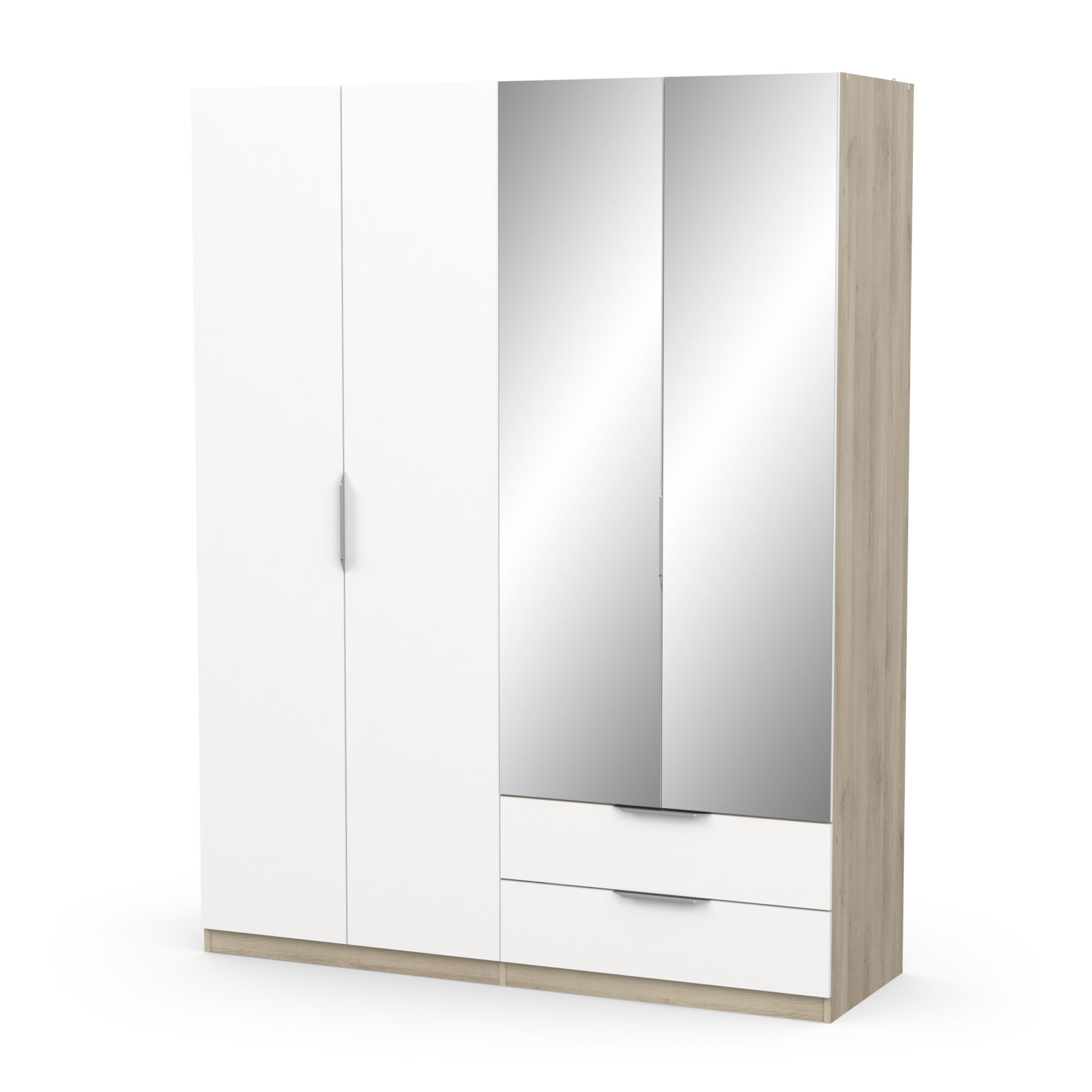 Armoire 4 portes avec miroir - GHOST - Blanc et Chêne - 157,3 x 51,1 x 203 cm - DEMEYERE