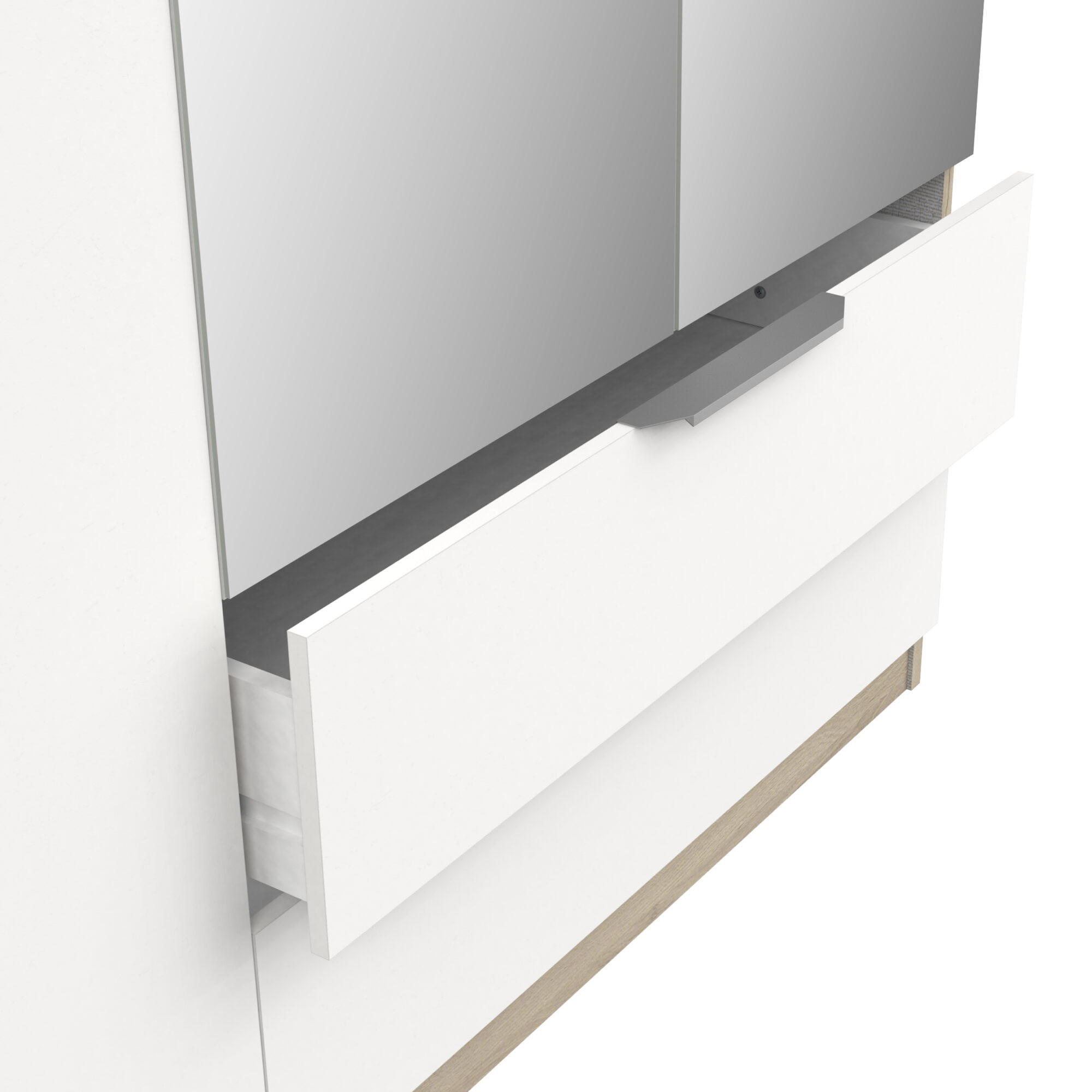 Armoire 4 portes avec miroir - GHOST - Blanc et Chêne - 157,3 x 51,1 x 203 cm - DEMEYERE